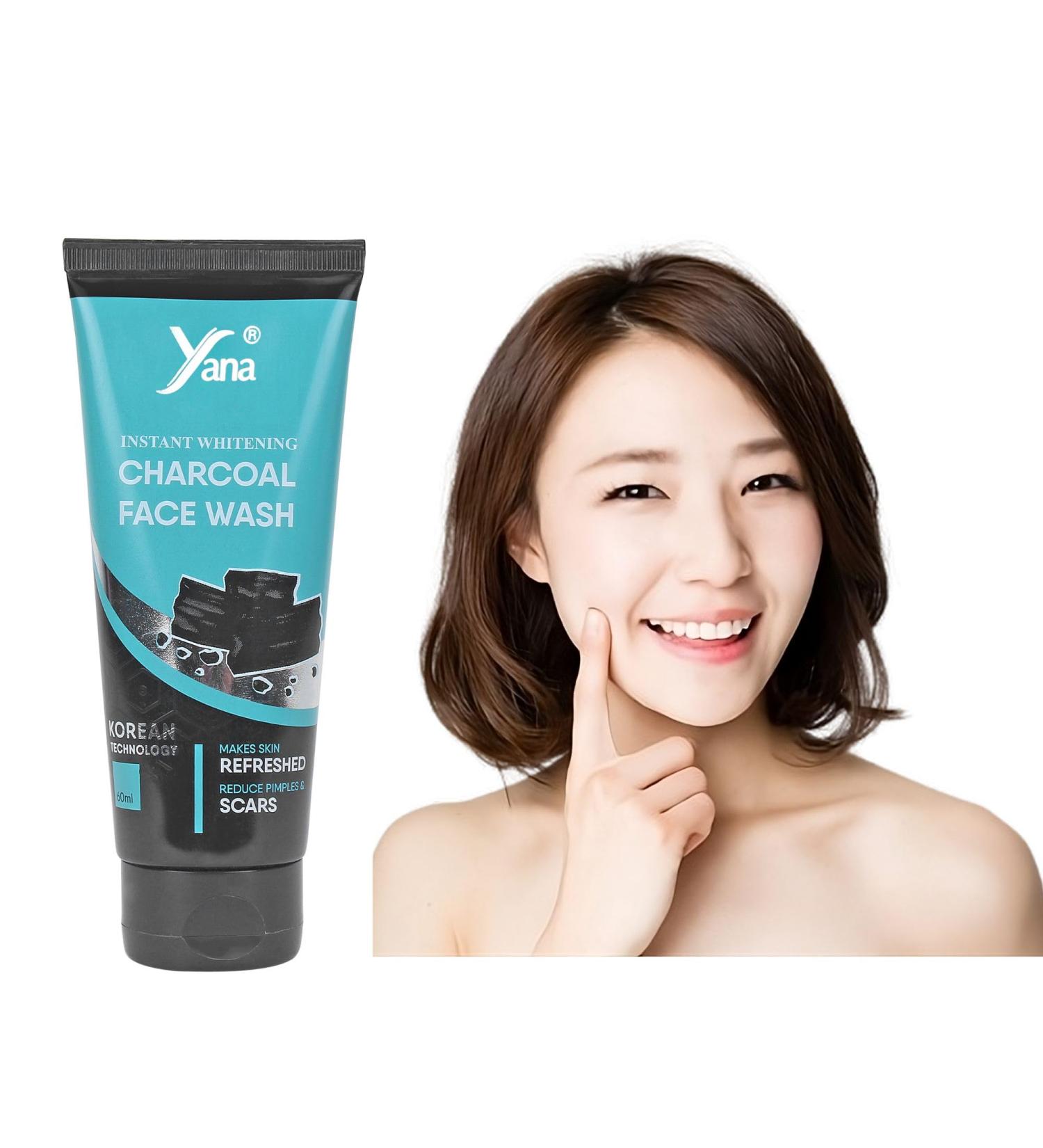 Yana Instant Whitening Activated Charcoal Face Wash & Cleanser for Men & Women Organic Formula for Deeply Unclogging Pores & Detoxifying Skin with Pure Carbon Salicylic Acid & Glutathione 60ml - Buy Online on SooperMarket.com