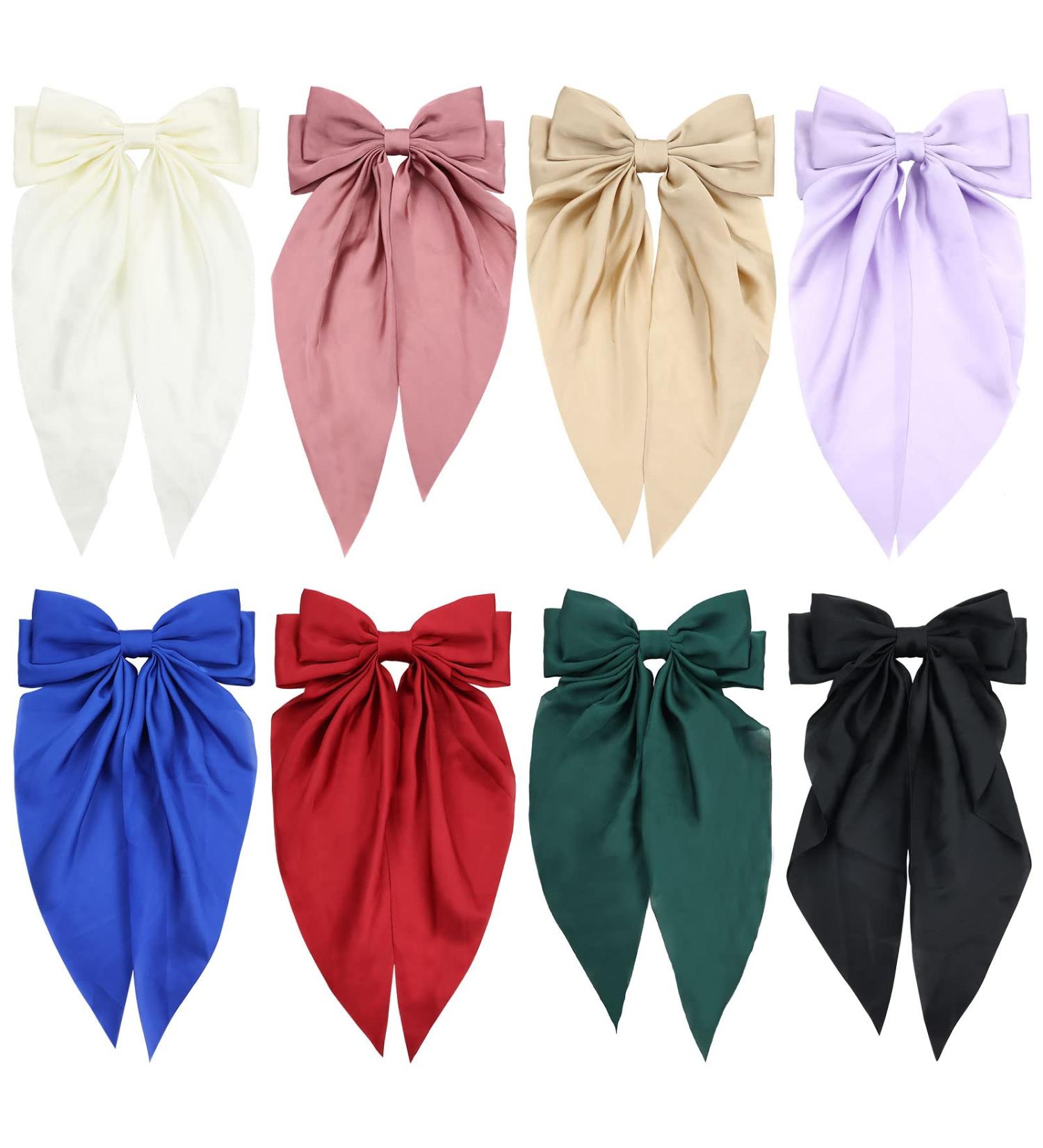 8 Pack Oversized Satin Ribbon Hair Bows for Women - White, Pink, Red, Blue, Black - Hair Accessories - Buy Online on SooperMarket.com