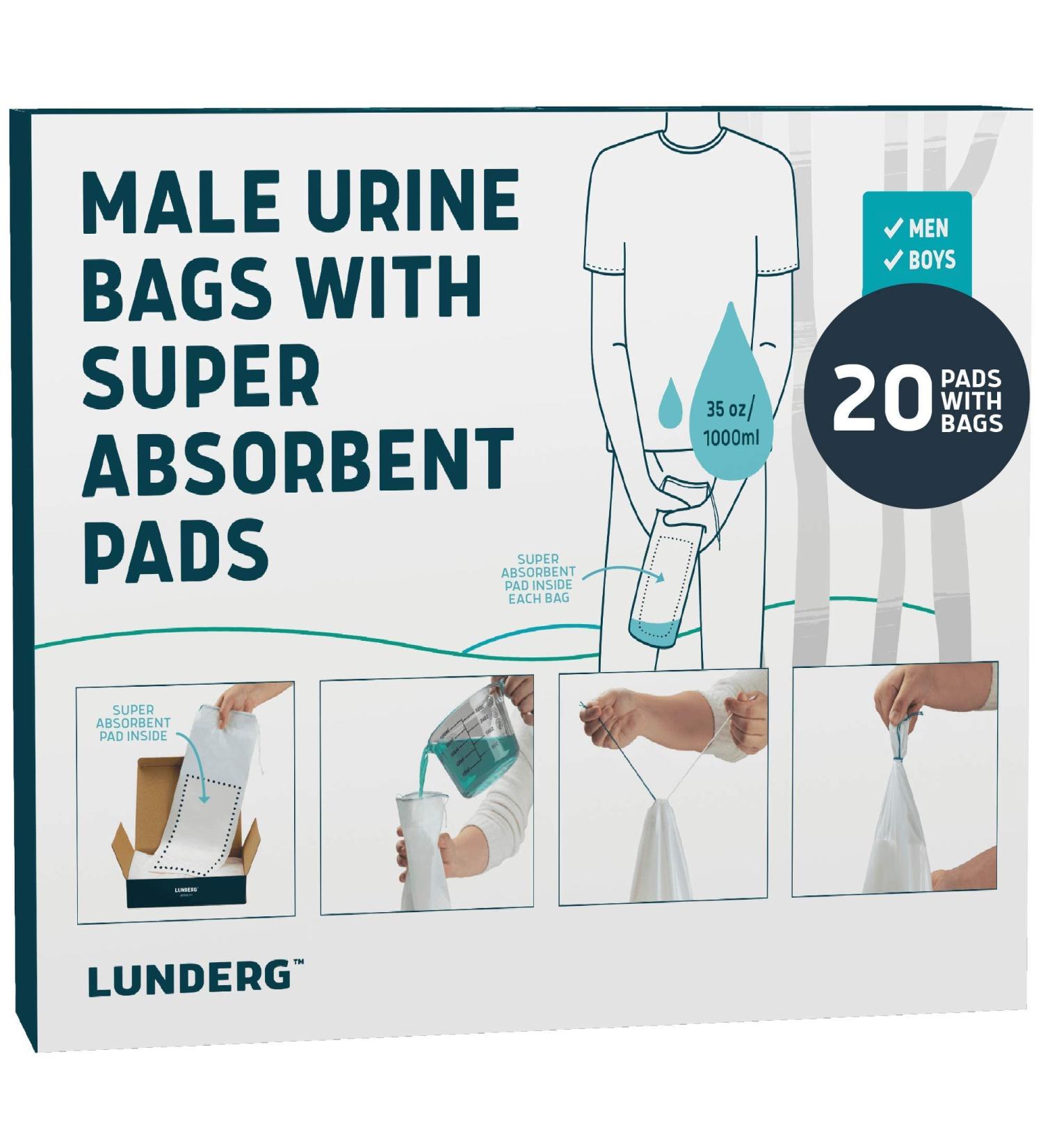 Lunderg Disposable Urine Bags for Men - Super Absorbent Pad - Value Pack of 20 - Portable & Travel-Friendly for Emergency, Camping, and Car Use - Buy Online on SooperMarket.com