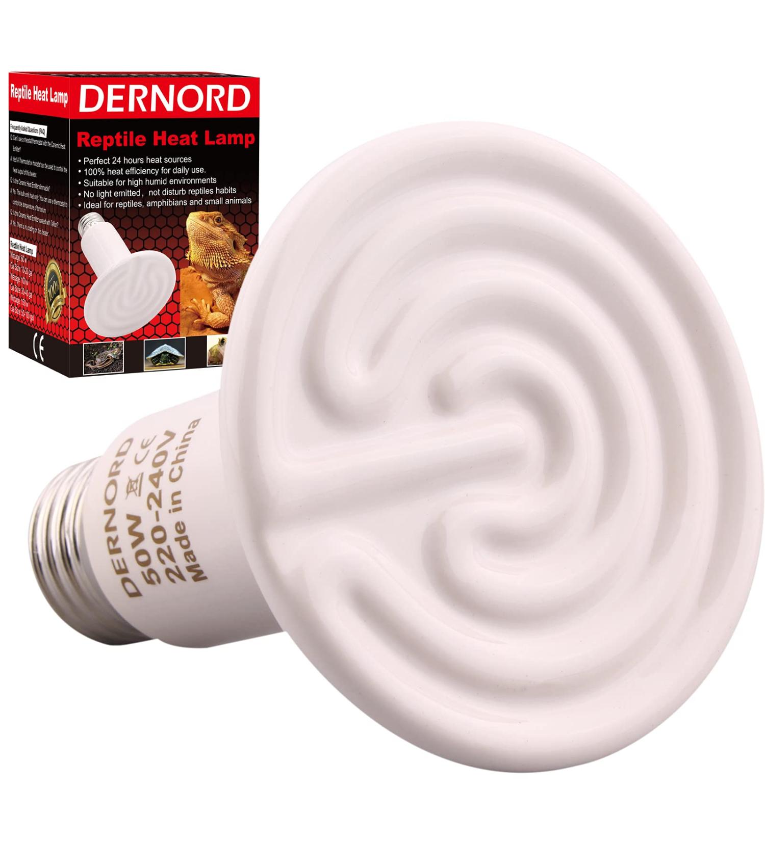 Dernord 50W E27 Heating Lamp - Ceramic Heat Emitter for Reptiles Turtles & Chicks | Outdoor Heating Spotlight - Buy Online on SooperMarket.com