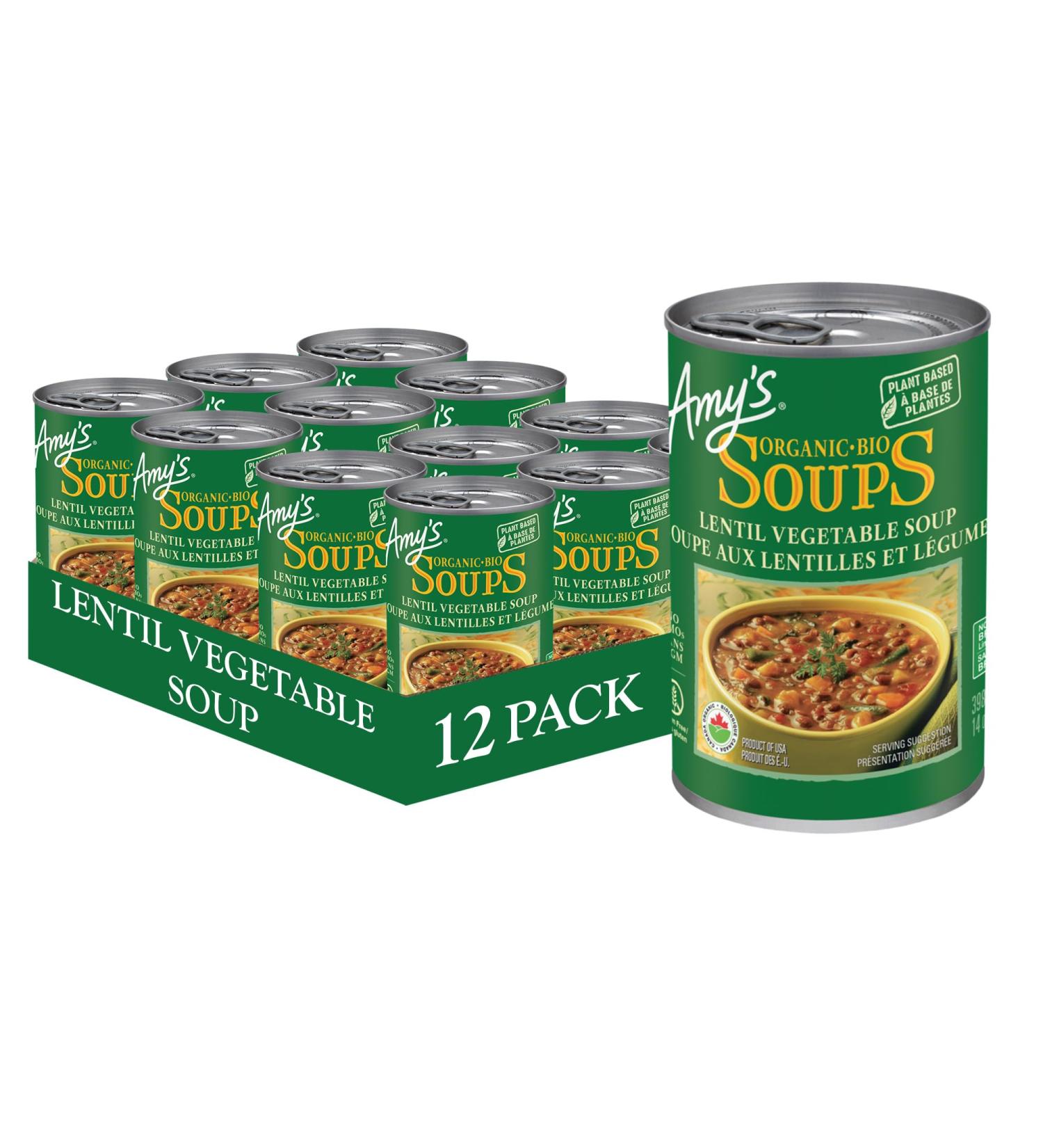 Amy s Kitchen Organic Lentil Vegetable Soup Vegan Gluten-Free Dairy-Free Lactose-Free Soy-Free Corn-Free Tree Nut-Free Kosher Plant-Based 12-pack (398ml per can) - Buy Online on SooperMarket.com