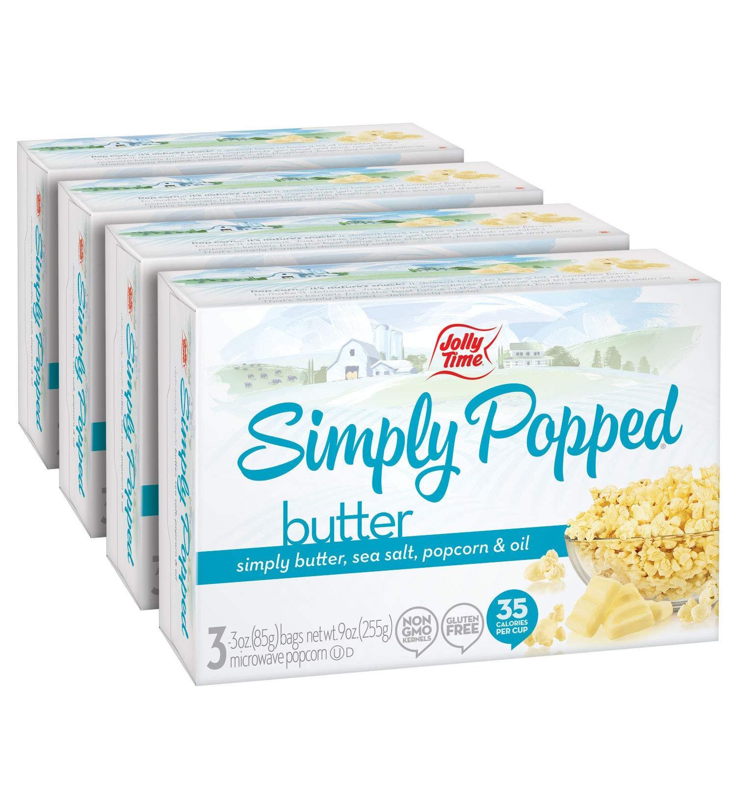 JOLLY TIME Simply Popped Natural Microwave Popcorn | Non-GMO & Palm Oil-Free | 3-Count Box (Pack of 4) Butter Flavor 3 oz (Pack of 12) - Buy Online on SooperMarket.com