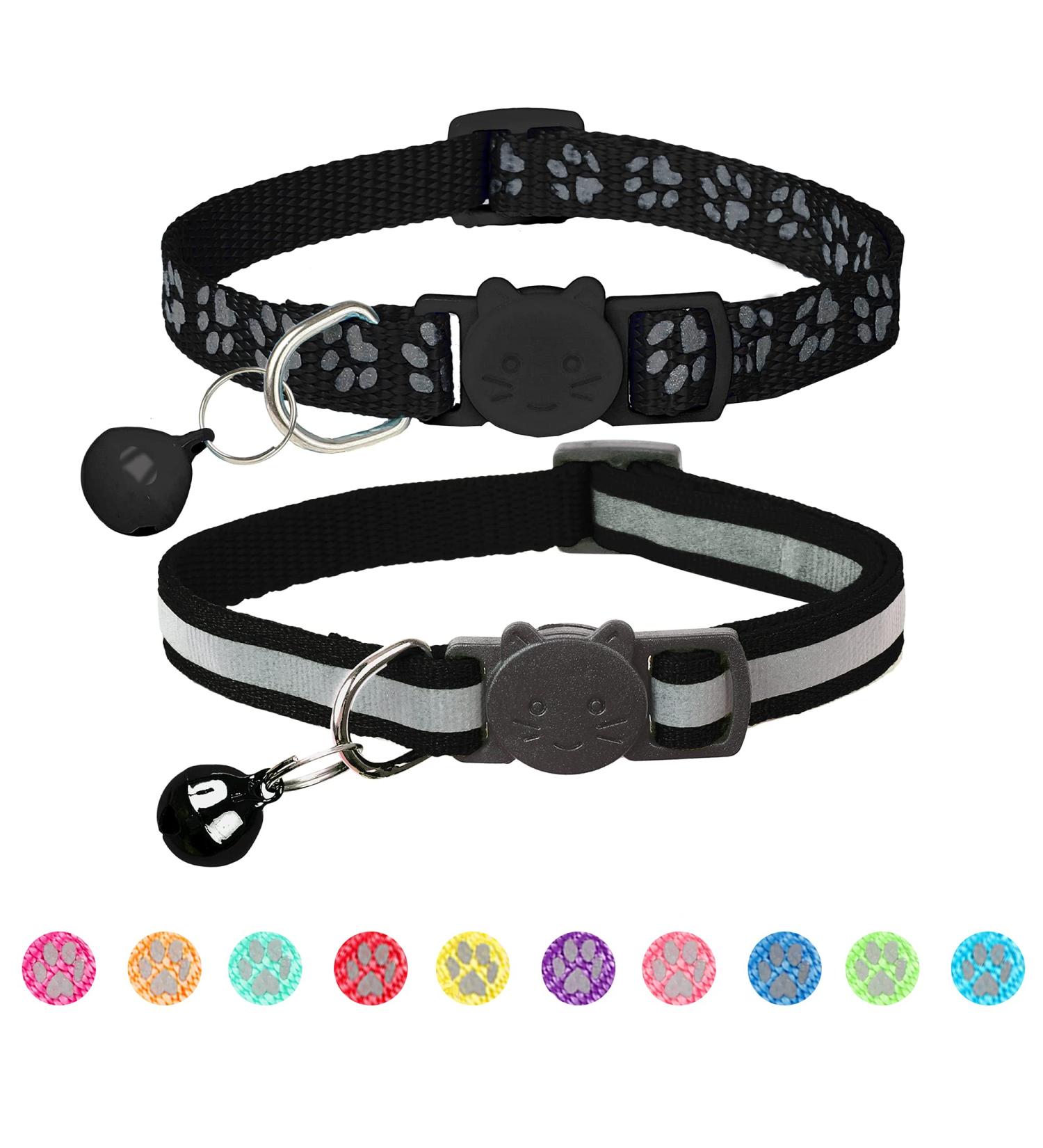 2 Pack Reflective Cat Collar Breakaway with Bell - Personalized Adjustable Safety Collar for Male and Female Cats - Black - Buy Online on SooperMarket.com