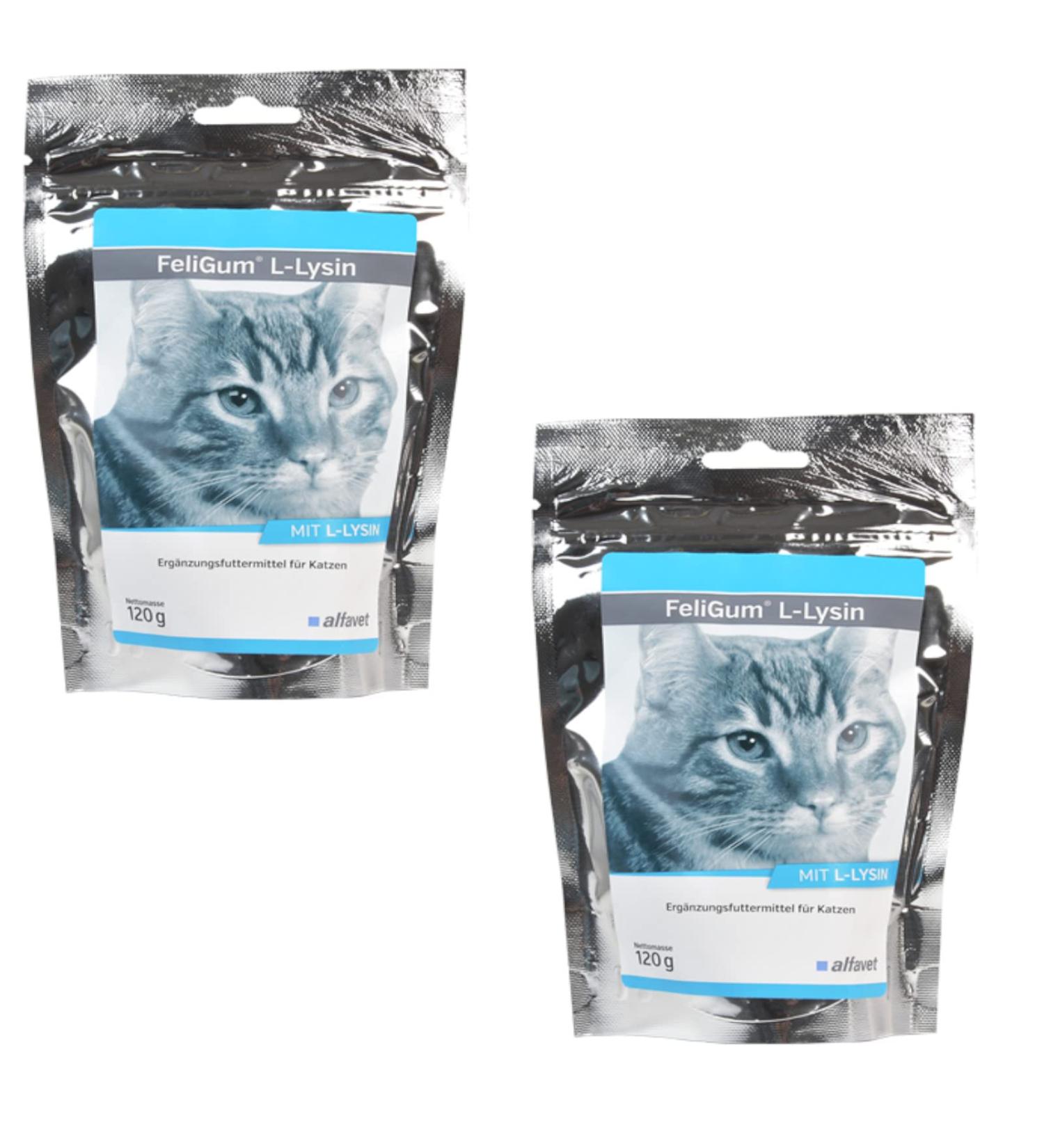 Alfavet FeliGum L-Lysine double pack for cat flu supplementary feed for cats 2 x 120 g bags 2 x approx. 60 chew drops