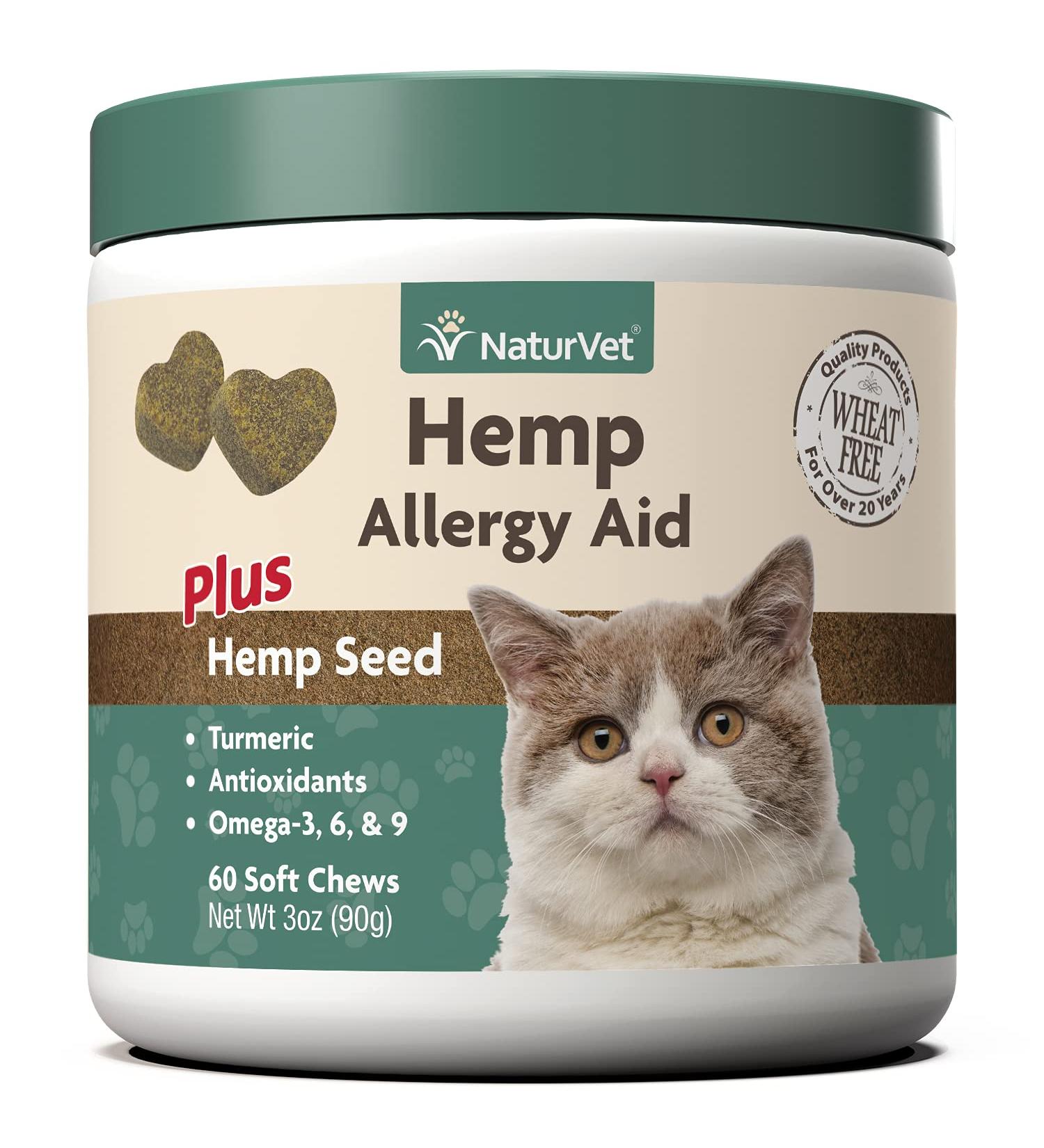 NaturVet Hemp Allergy Aid Plus Hemp Seed Soft Chews for Cats, 60 ct, Made in The USA