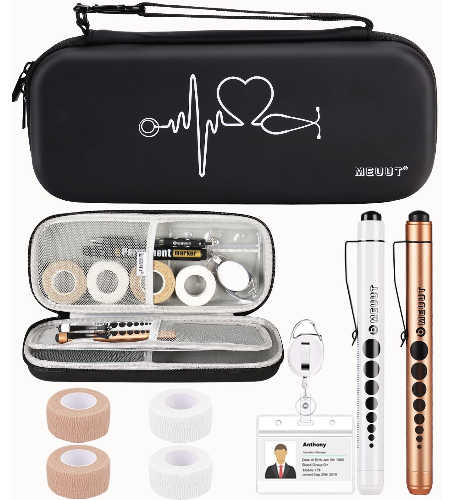 MEUUT 11pcs Nurse Stethoscope Case Kit - First Aid Bag with Penlights, Scissor, Bandage Wraps, Badge Holders - Nurse Accessories in Pu_black - Buy Online on SooperMarket.com