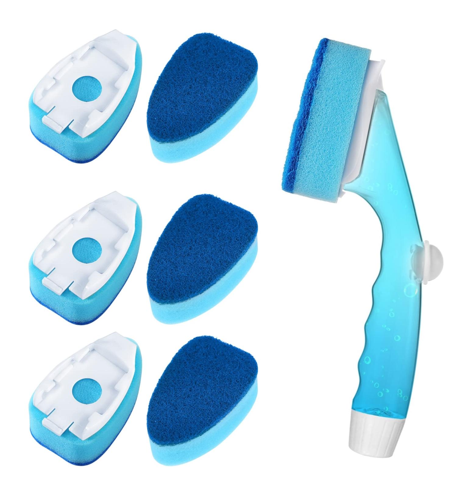 Non-Scratch Dishwand Refill with Handle - 6 Heavy Duty Refills & Replacement Sponge Heads Set - Soap Control Scrubbers for Dishwashing - Blue - Buy Online on SooperMarket.com