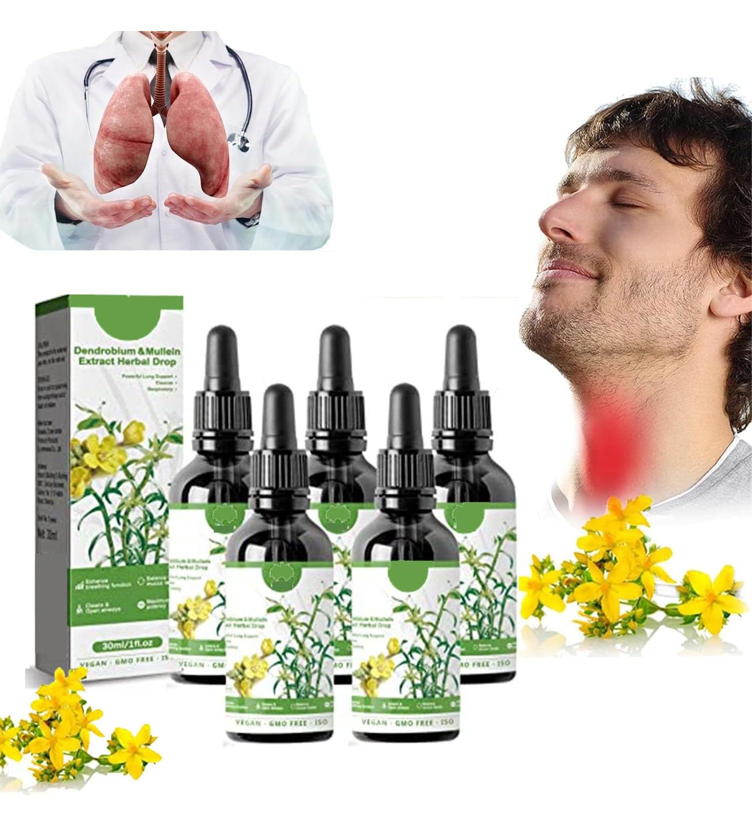 Clearbreath Dendrobium & Mullein Extract Drop Herbal Lung Health Essence Clear Breath Mullein Leaf Exact Drops Dendrobium & Mullein Extract Herbal Drops Powerful Lung Support (5 Pcs) - Buy Online on SooperMarket.com