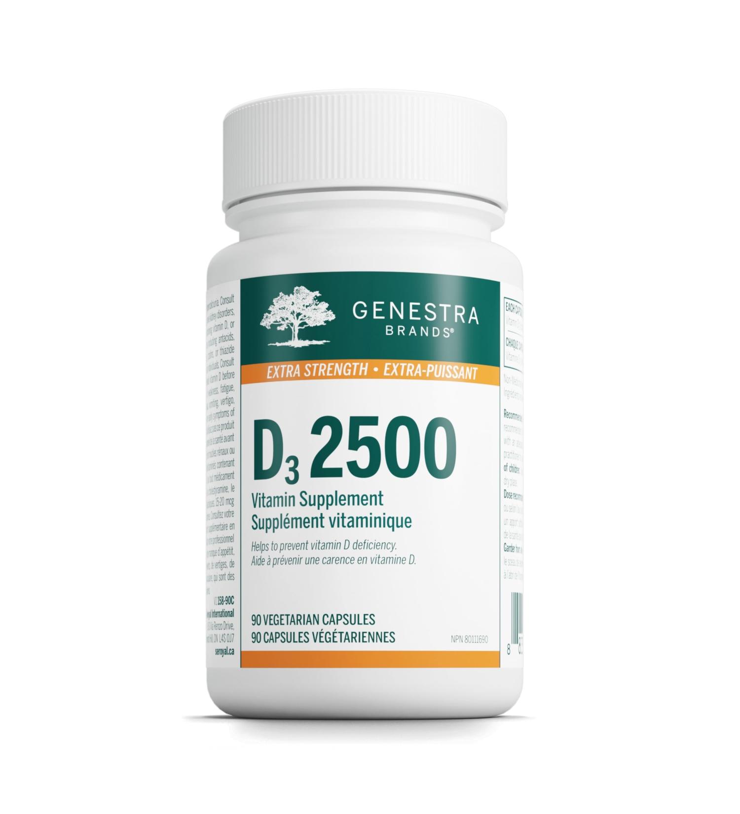 Genestra Brands D3 2500 | Supports Immune Function and Development of Bones and Teeth* | 90 Vegetarian Capsules - Buy Online on SooperMarket.com