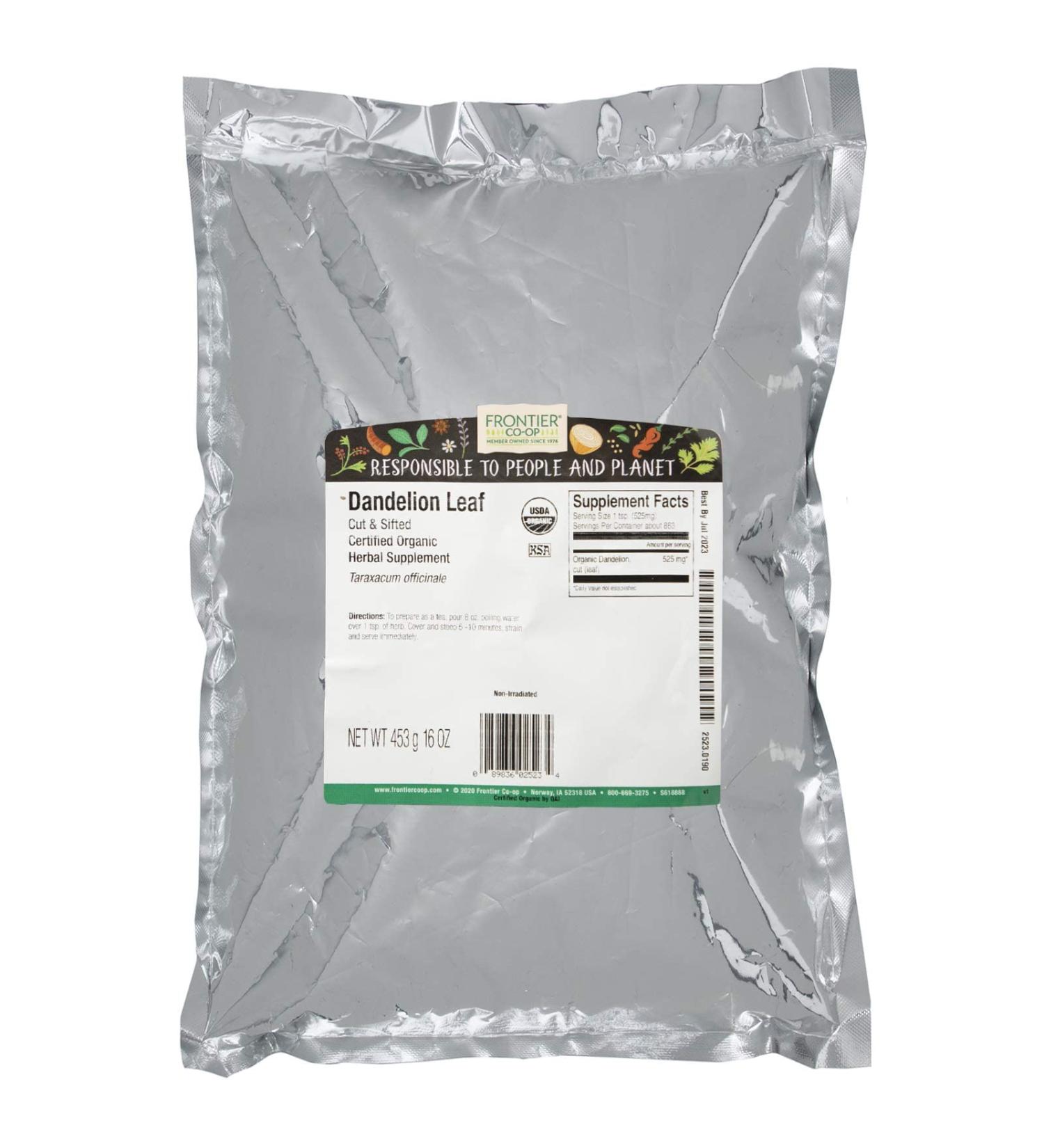 Frontier Organic Dandelion Leaf Cut & Sifted 16 oz - Natural Herbal Supplement - Buy Online on SooperMarket.com