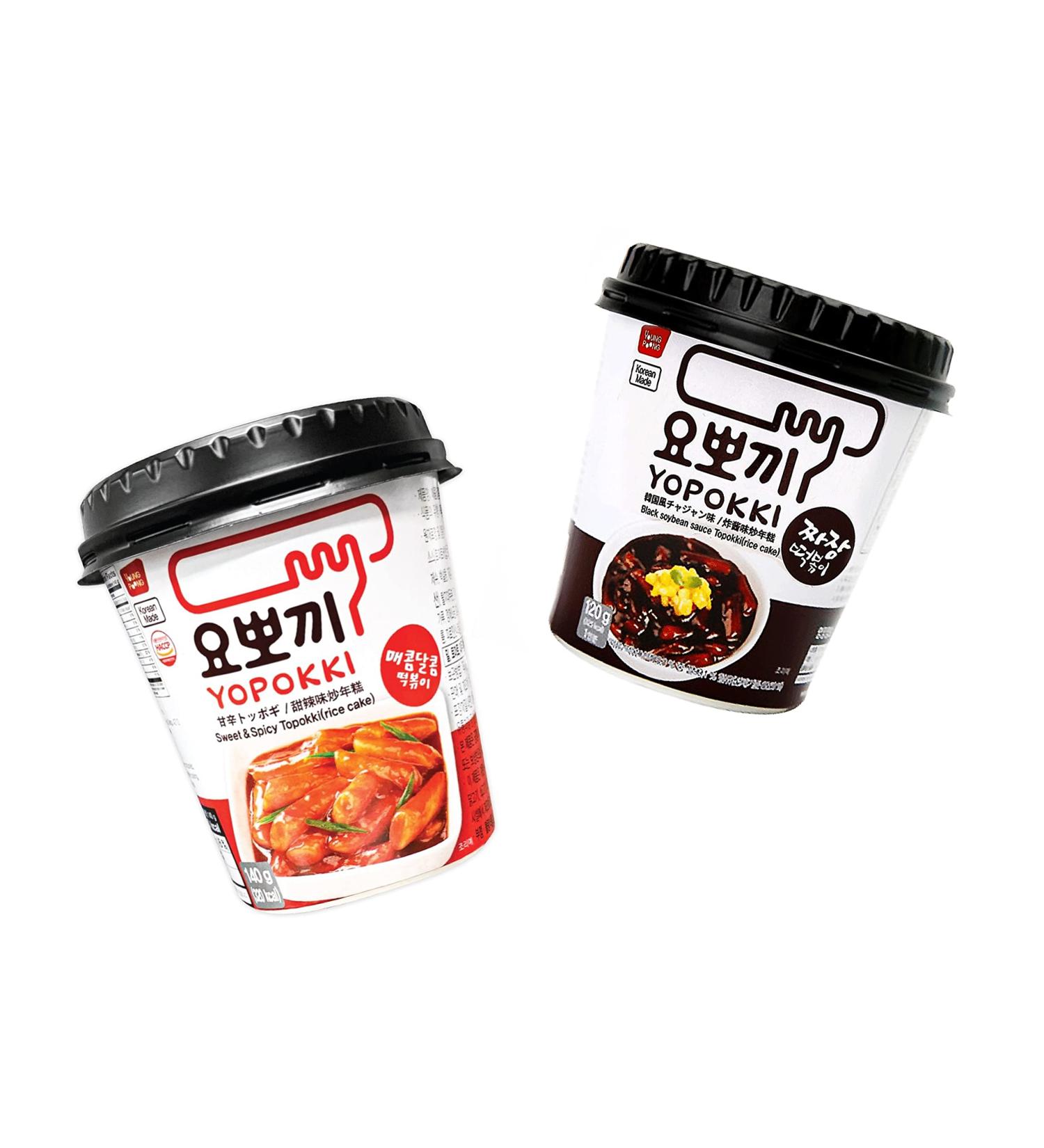 Yopokki Double Pack Sweet/Spicy + Jjajang Beans - Tteokbokki Rice Cake Cups - 260g OG Asia - Authentic Korean Snack - International Shipping - Buy Online on SooperMarket.com