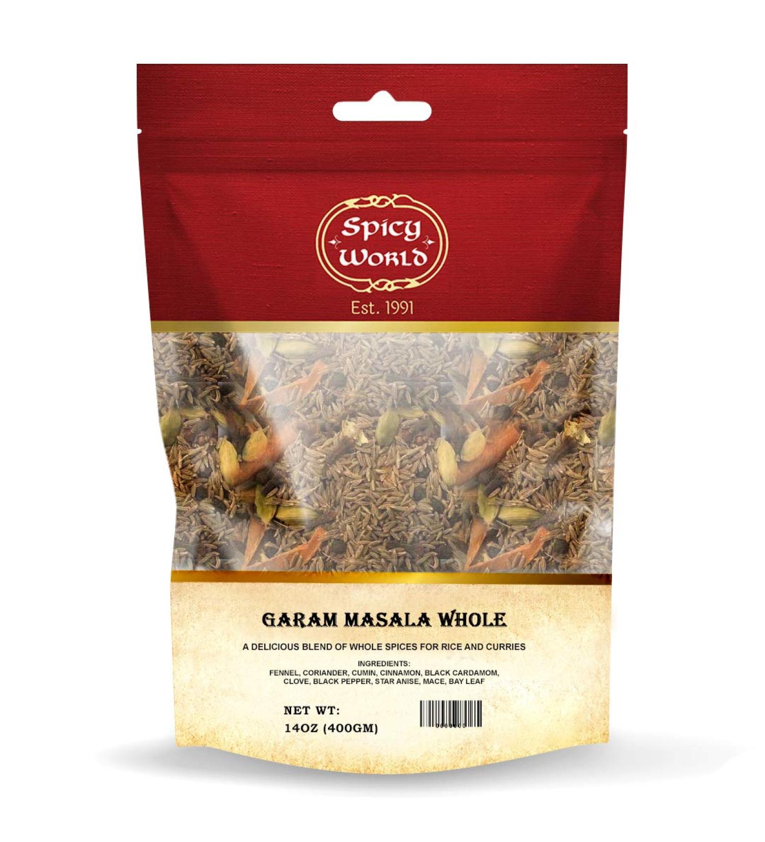 Spicy World Garam Masala Indian 10-Whole Spices Blend 400g (14oz) All Natural | Vegan from India