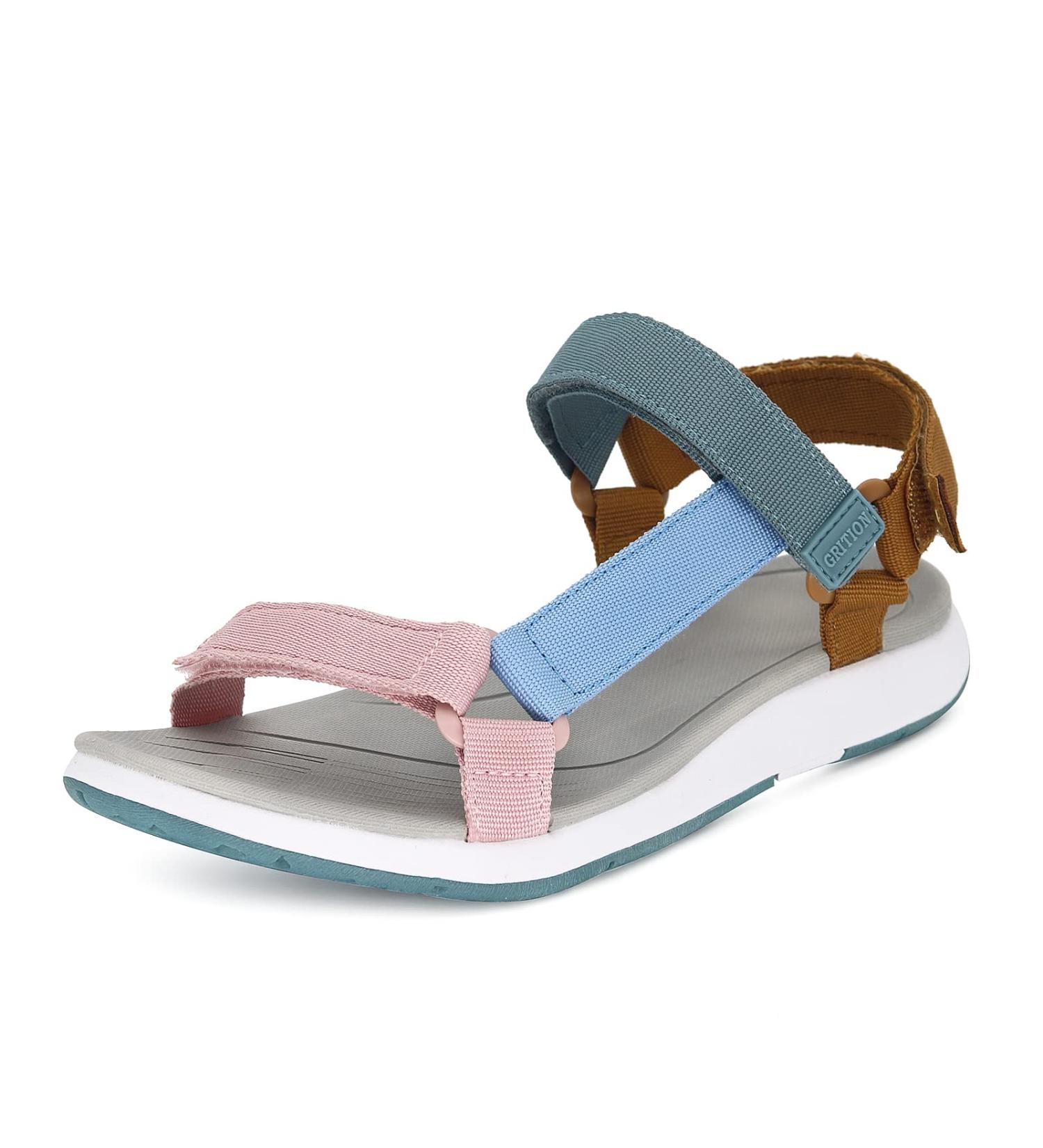 Women's Hiking Sandals - Summer Trekking Sport Water Shoes Adjustable Velcro Flat Peeptoe Multi-Way in Pink & Blue (39 EU) - Buy Online on SooperMarket.com