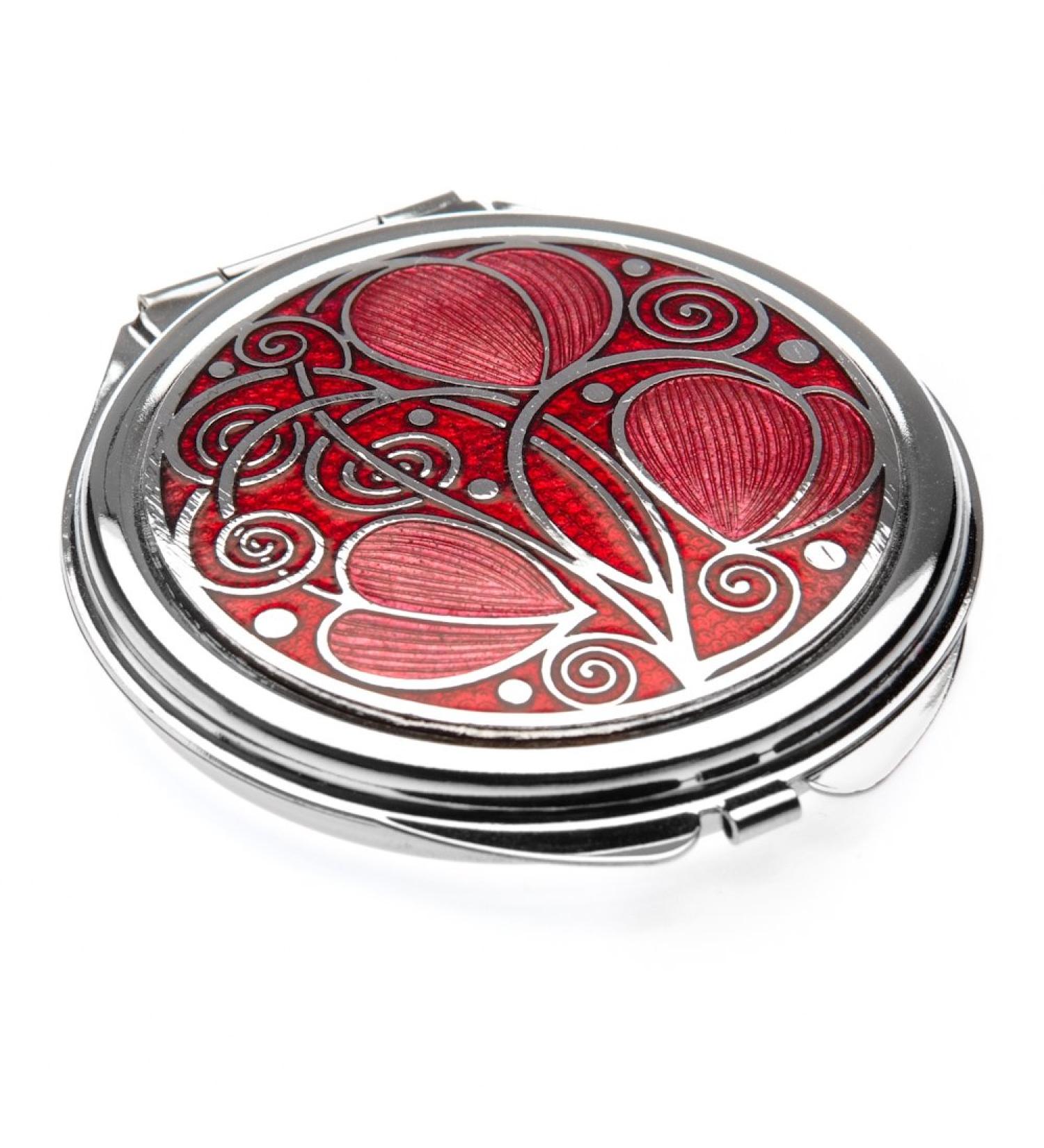 Compact Mirror - Rennie Mackintosh Leaves & Coils Design - Red/Fushia