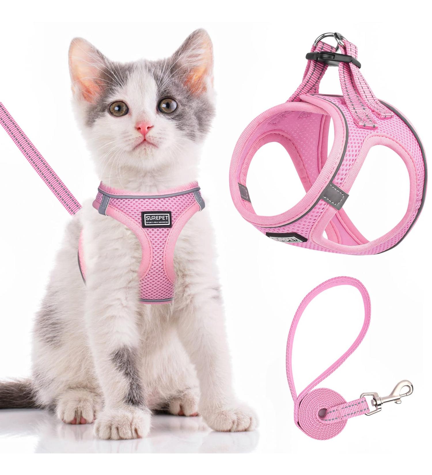 Escape-Proof Adjustable Cat Harness & Lead Set | Reflective Mesh Vest for Walking | Small Dogs & Puppies | Size M Pink - Buy Online on SooperMarket.com