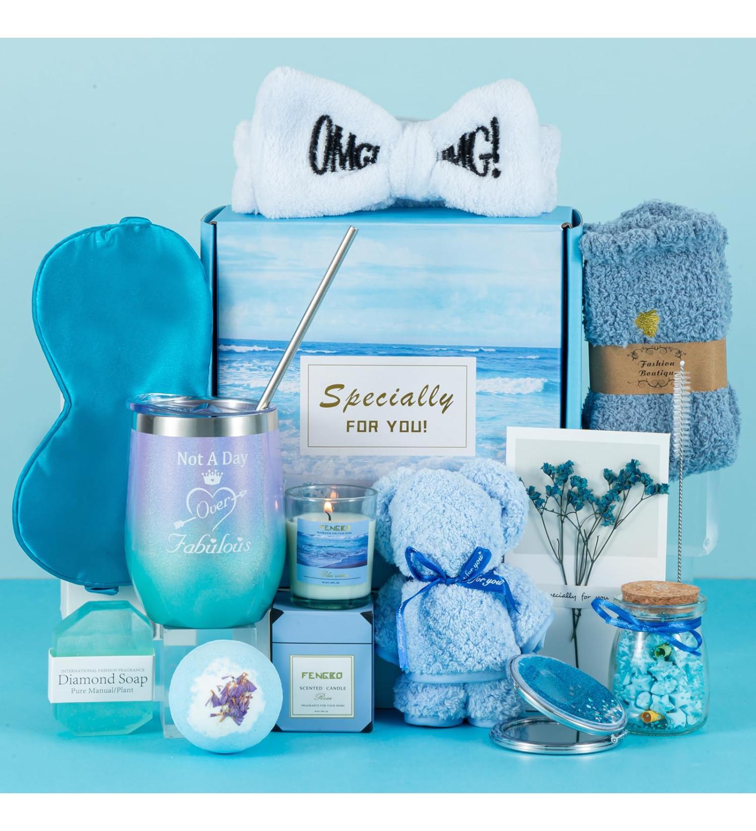 Unique Birthday Gifts for Women | Blue Gift Basket & Relaxing Gift Set for Friends & Family - Buy Online on SooperMarket.com