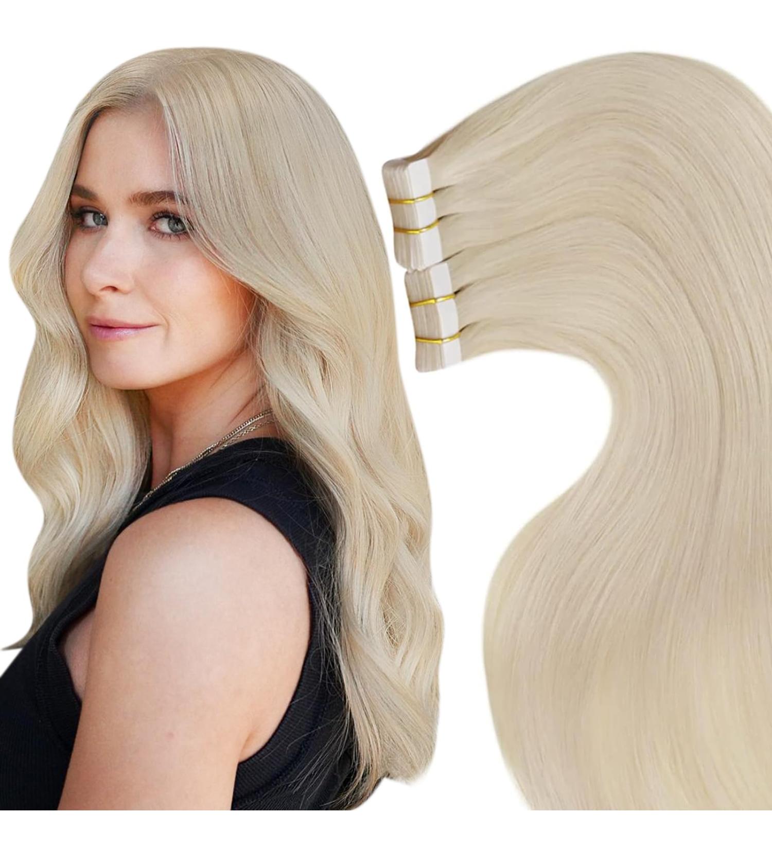 LAAVOO Invisible Tape Extensions - Real Hair Light Blonde 70cm 50g - 20pcs #613 - Naturally Smooth Hair Extensions - Buy Online on SooperMarket.com