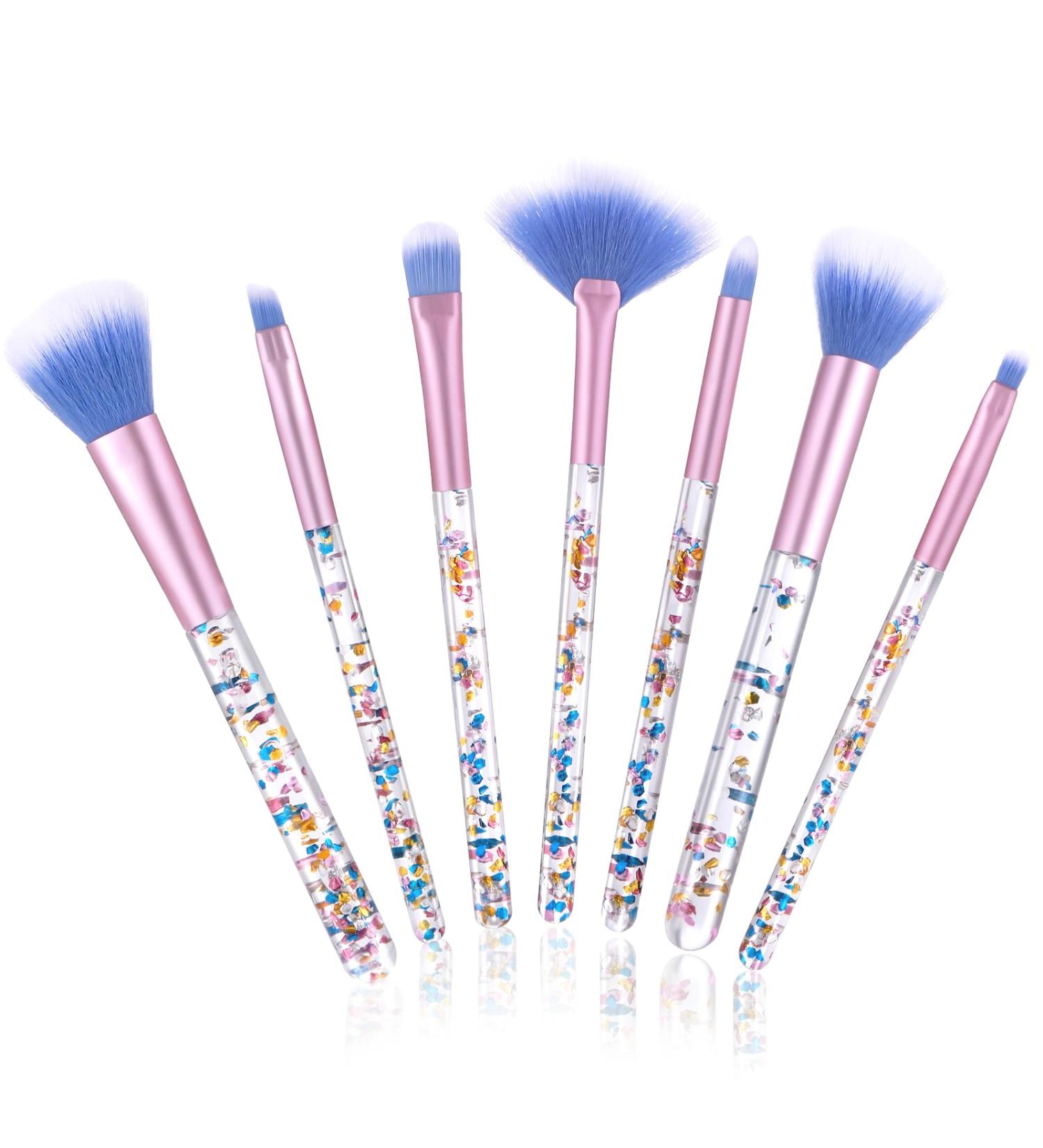 WLLHYF 7 Pack Makeup Brush Set Stylish Glitter Cosmetics Brushes Kit Professional Blending Brush with Crystal Sequins Handle for Eye Shadow Eyeliner Foundation Powder Concealer Blush Lip Women (Blue) - Buy Online on SooperMarket.com
