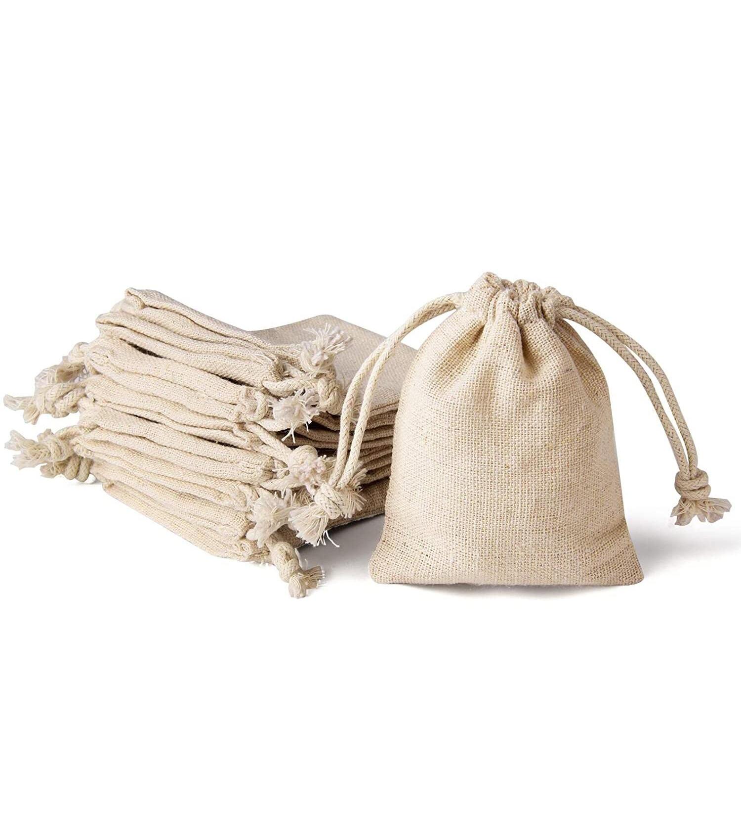 20PCS 3x3.7Inch Double Drawstring Cotton Cloth Bags - Beige | Small Jewelry Bracelet Beads Spice Gift Bags - Buy Online on SooperMarket.com