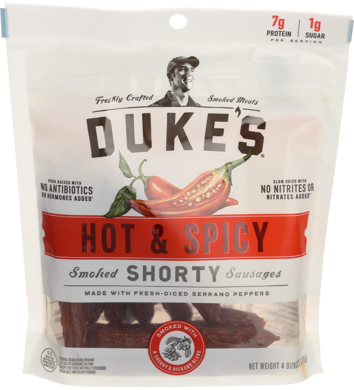 Dukes Jerky Sausages Shorty Smoked Hot And Spicy 4oz - Delicious Snack with a Kick! - Buy Online on SooperMarket.com