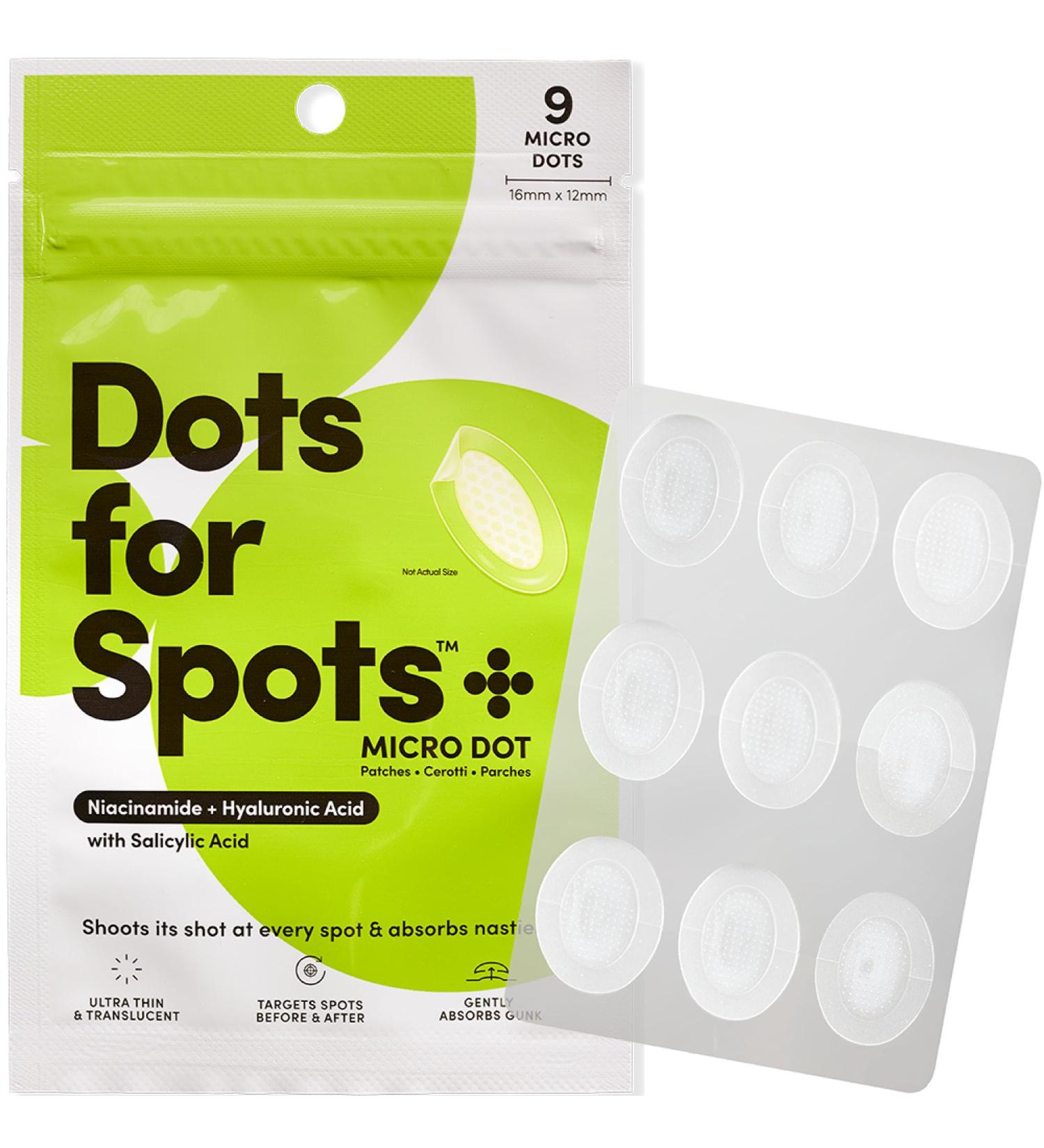 Shop Dots for Spots Micro Dot Anti Pimple Patch - Oval 9 Pack | Fast-Acting Hydrocolloid Acne Treatment | Vegan & Cruelty-Free - Buy Online on SooperMarket.com