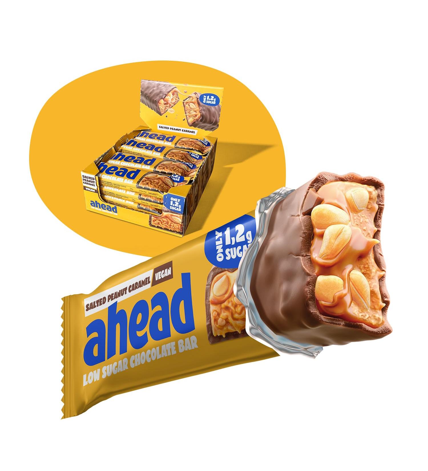 Ahead Vegan Sweets Bar - Salted Peanut Caramel - Keto & Sugar-Free Chocolate - 16x35g - Only 5g Net Carbs - Improved Recipe - Buy Online on SooperMarket.com