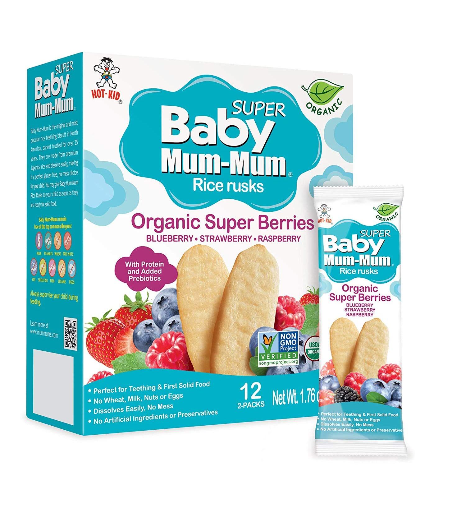 Baby Mum-Mum Organic Super Berries Rusks 1.76 oz - 24 Count, Pack of 6 | Organic Super Berries Snack for Babies - Buy Online on SooperMarket.com