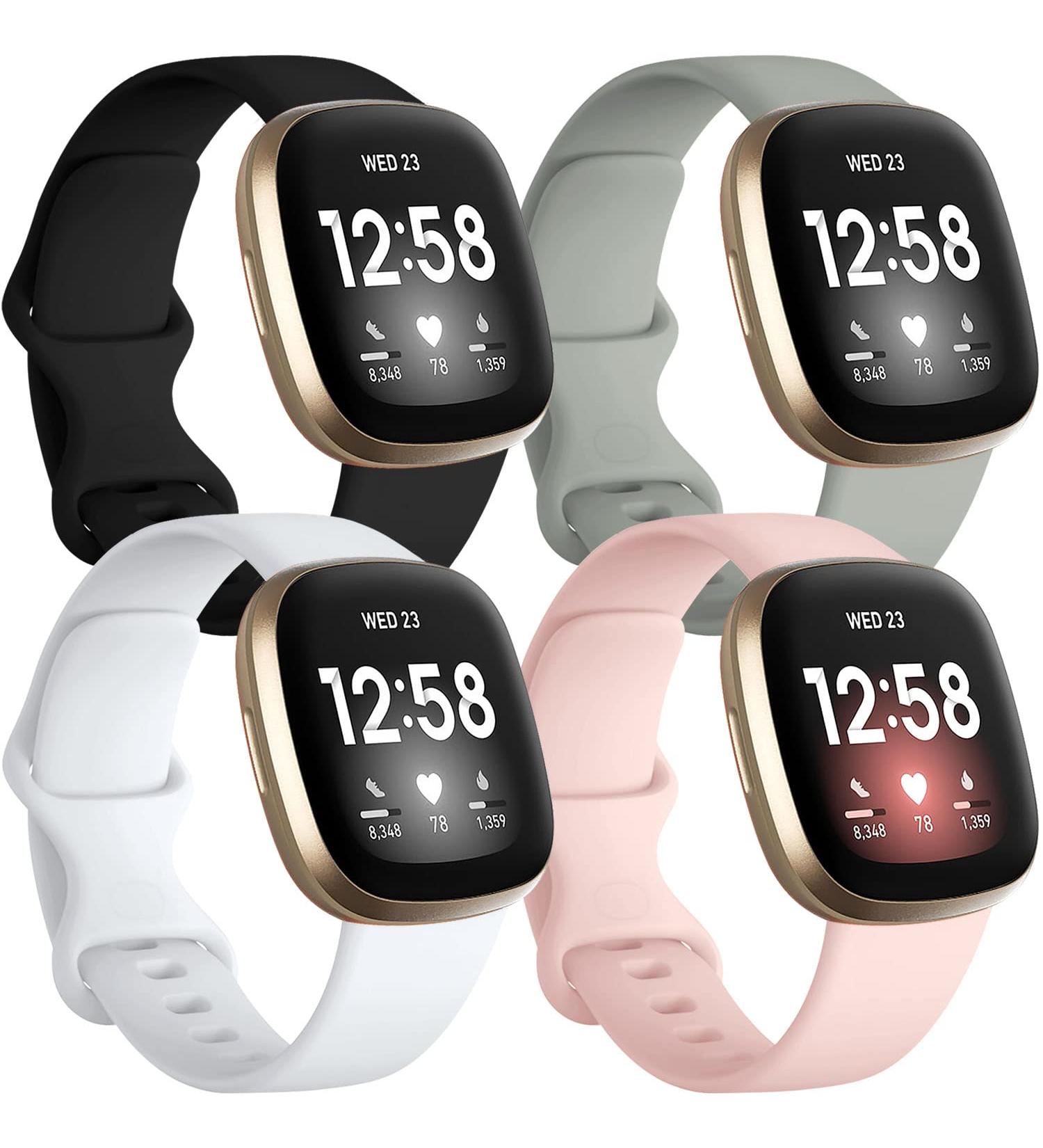 Getino Compatible with Fitbit Sense 2/ Sense Bands/ Versa 4/ Versa 3 Bands Women Men  Silicone Sport Accessories  Band for Fitbit Sense/ Sense 2/ Versa 4/ Versa 3 Watch  Small Black/ Gray/ Pink/ White Small 5.8"-7.6" Black/Gray/Pink/White - Buy Online on SooperMarket.com