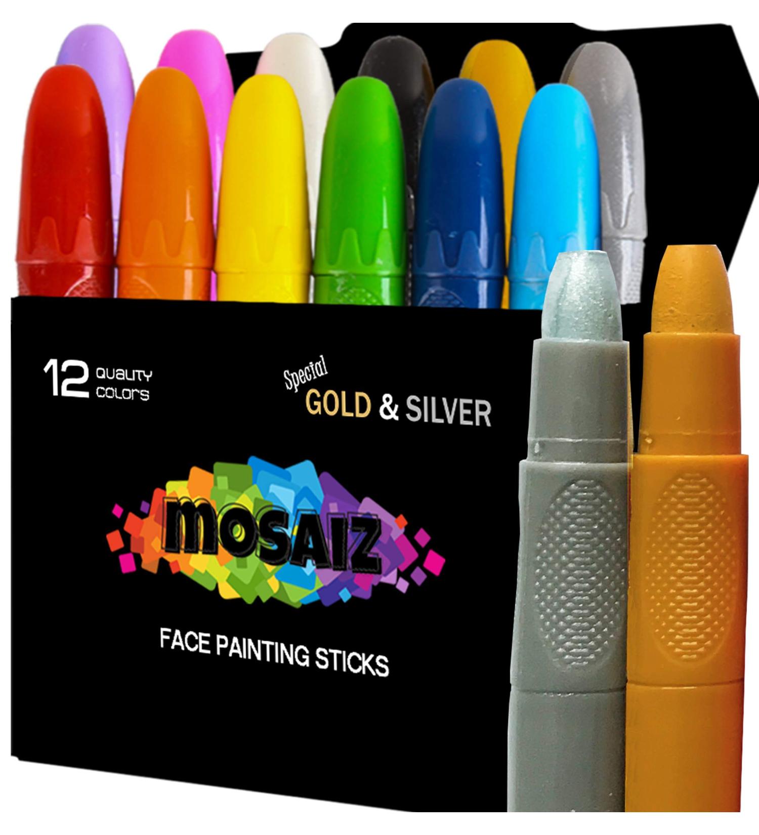 Mosaiz Face Painting Kit for Kids - 12 Colors Water Based Paint Sticks for St Patricks Day, Halloween & Cosplay - Washable & Twistable Body Paint Set for Adults - Buy Online on SooperMarket.com