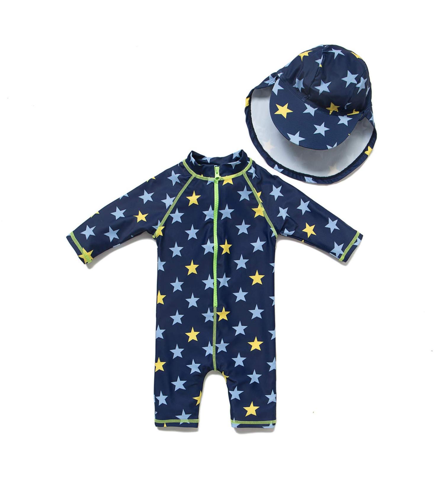 BONVERANO Baby Boys Swimsuit - Short-Sleeve Zipper One Piece Swimwear | UPF 50+ Sun Protection | 3-6 Months | Yellow Star - Buy Online on SooperMarket.com