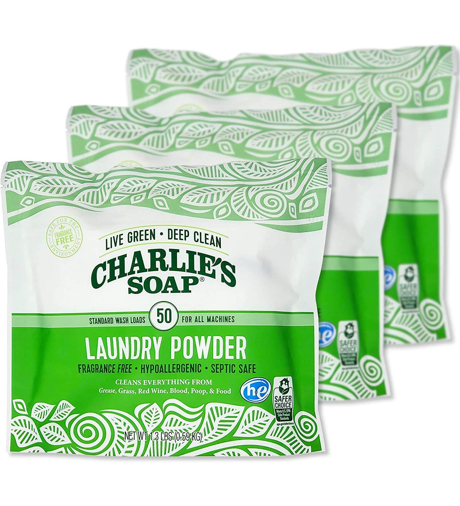 Charlie s Soap Unscented Laundry Powder - 150 Loads (3 x 50 Load Bags) | Eco-Friendly Sustainable Laundry Detergent - Buy Online on SooperMarket.com