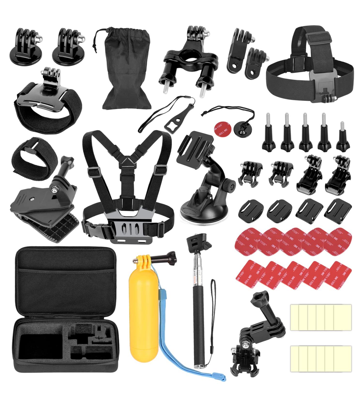 EMART 53-in-1 Action Camera Accessories Kit for Gopro Hero 11-3+, Go Pro Fusion, Akaso, DJI Osmo - Black Bundle Mount Set - Universal Type - Buy Online on SooperMarket.com