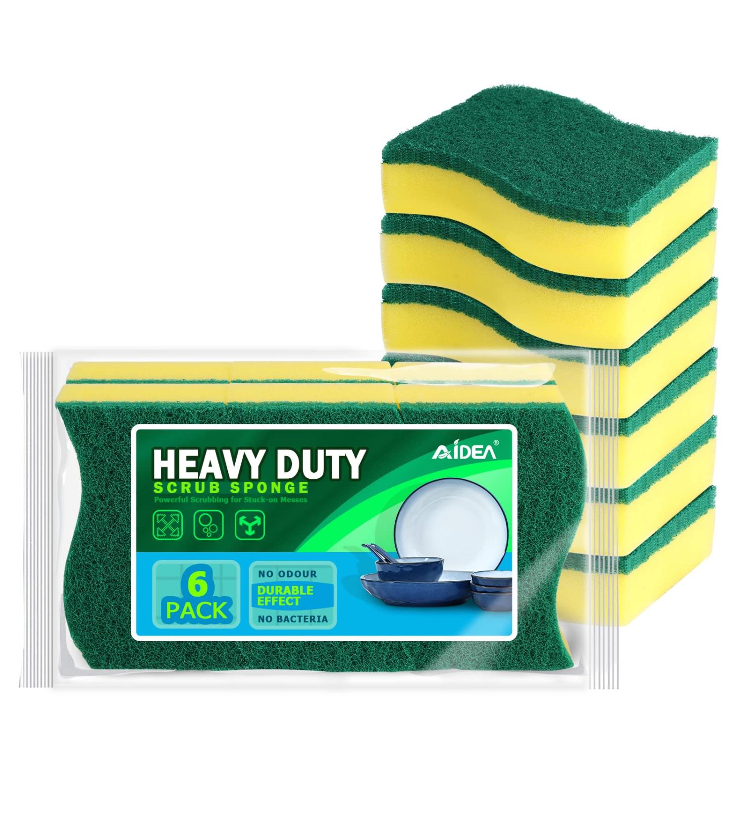 AIDEA Heavy Duty Scrub Sponge-12 Count | Stink Free Eco Scrub Pads for Effortless Cleaning | Dishes, Pots, Pans | 4.3 x 3.12 x 1.2 | Pack of 1 - Buy Online on SooperMarket.com