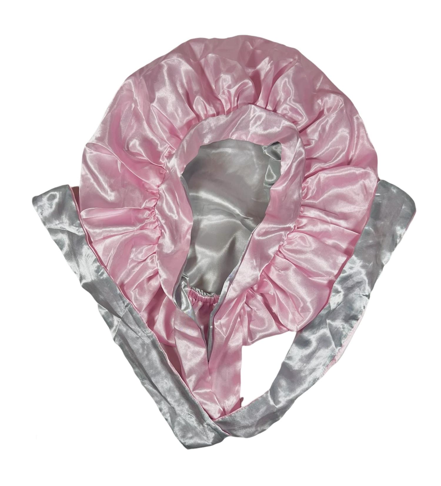 Dainty Collection Silk Satin Hair Bonnet | Reversible & Adjustable | Night Cap in Pink/Silver - Buy Online on SooperMarket.com