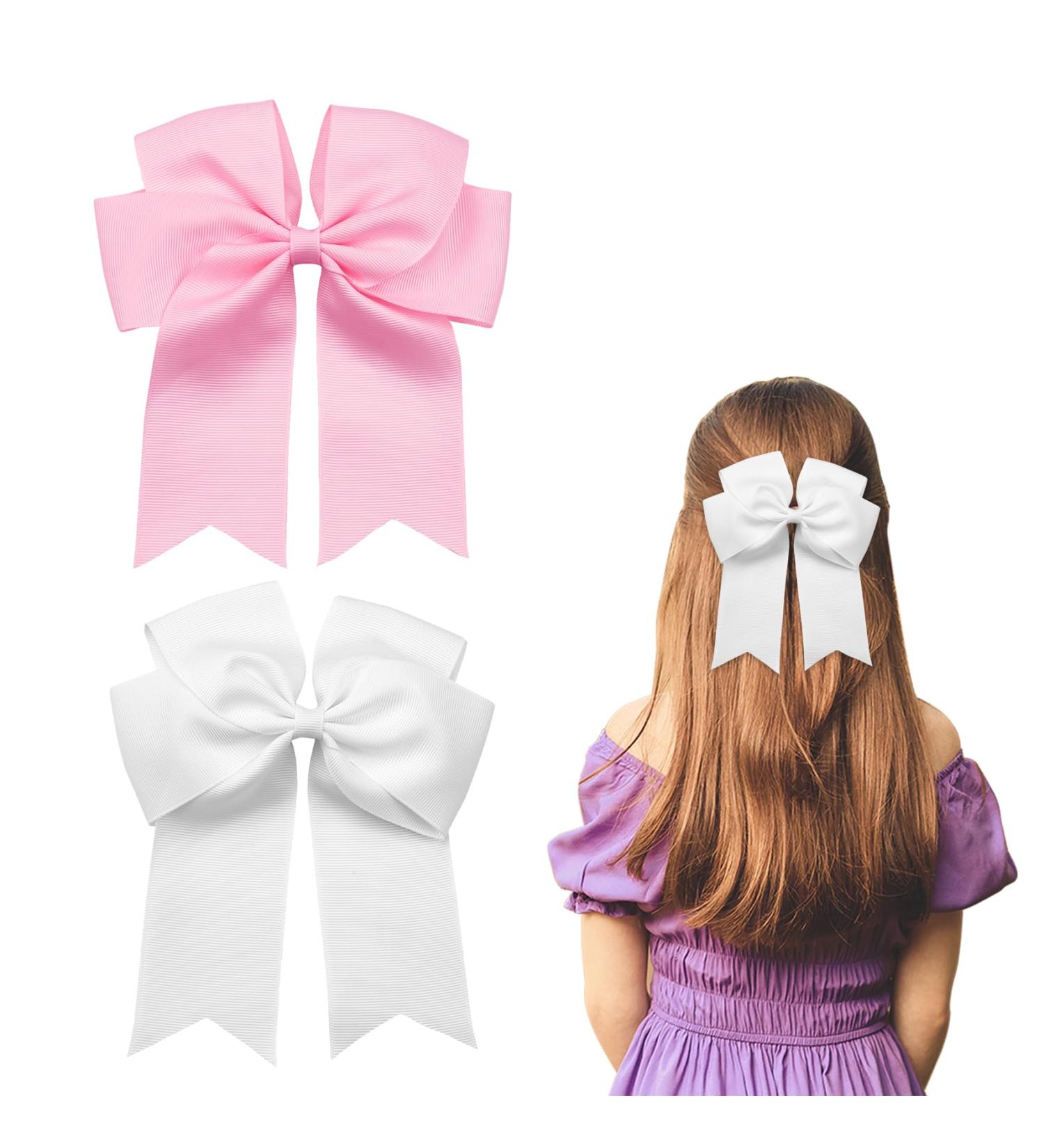2 Pack 6 inch Bow Hair Clips Large Hair Bow Hair Barrette Clips for Women Girls White Hair Bows(White Pink) - Buy Online on SooperMarket.com