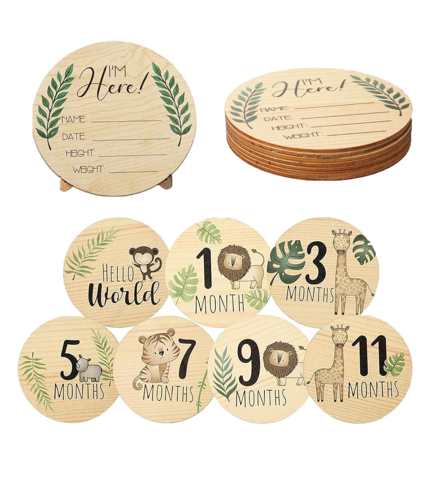 7pcs Wooden Baby Monthly Milestone Cards | Double Sided Newborn Welcome Sign | Baby Milestone Stickers for Boy and Girl - Buy Online on SooperMarket.com