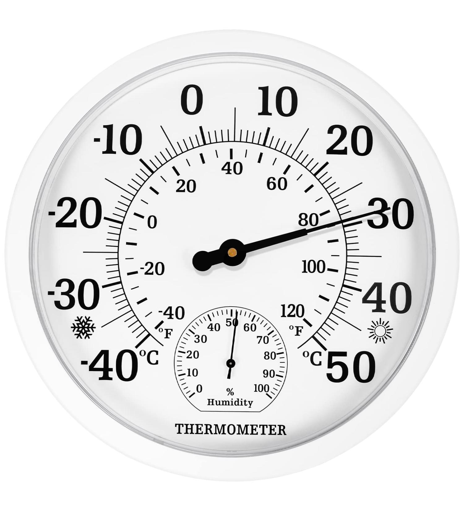 Indoor Outdoor Thermometer Hygrometer - 10 Inch with Large Numbers | 2-in-1 White Thermometer for Terrace & Home - Buy Online on SooperMarket.com