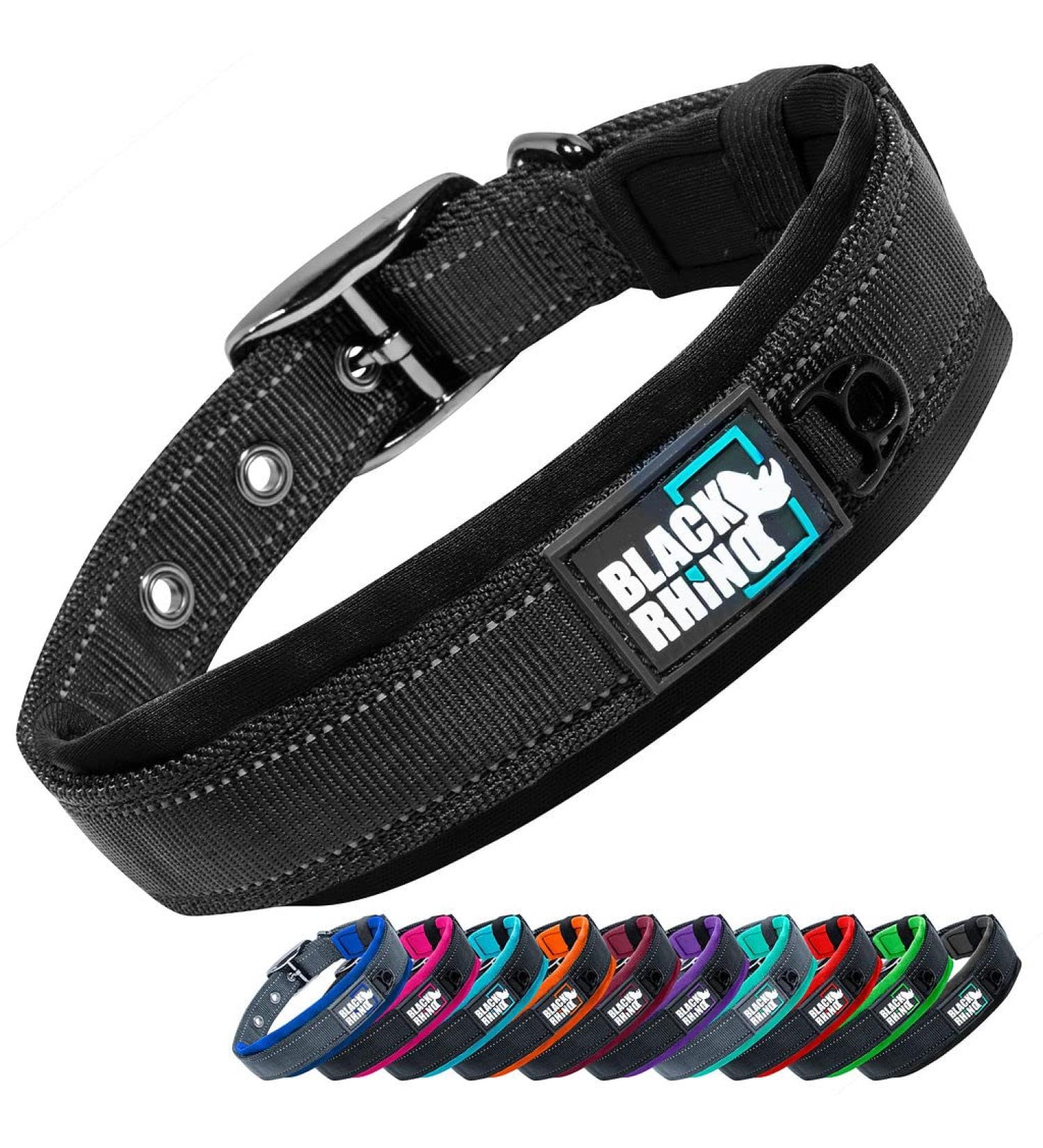 Black Rhino Comfort Collar | Super Soft Neoprene Reflective Dog Collar for All Breeds | Adjustable & Weatherproof - Small Black - Buy Online on SooperMarket.com
