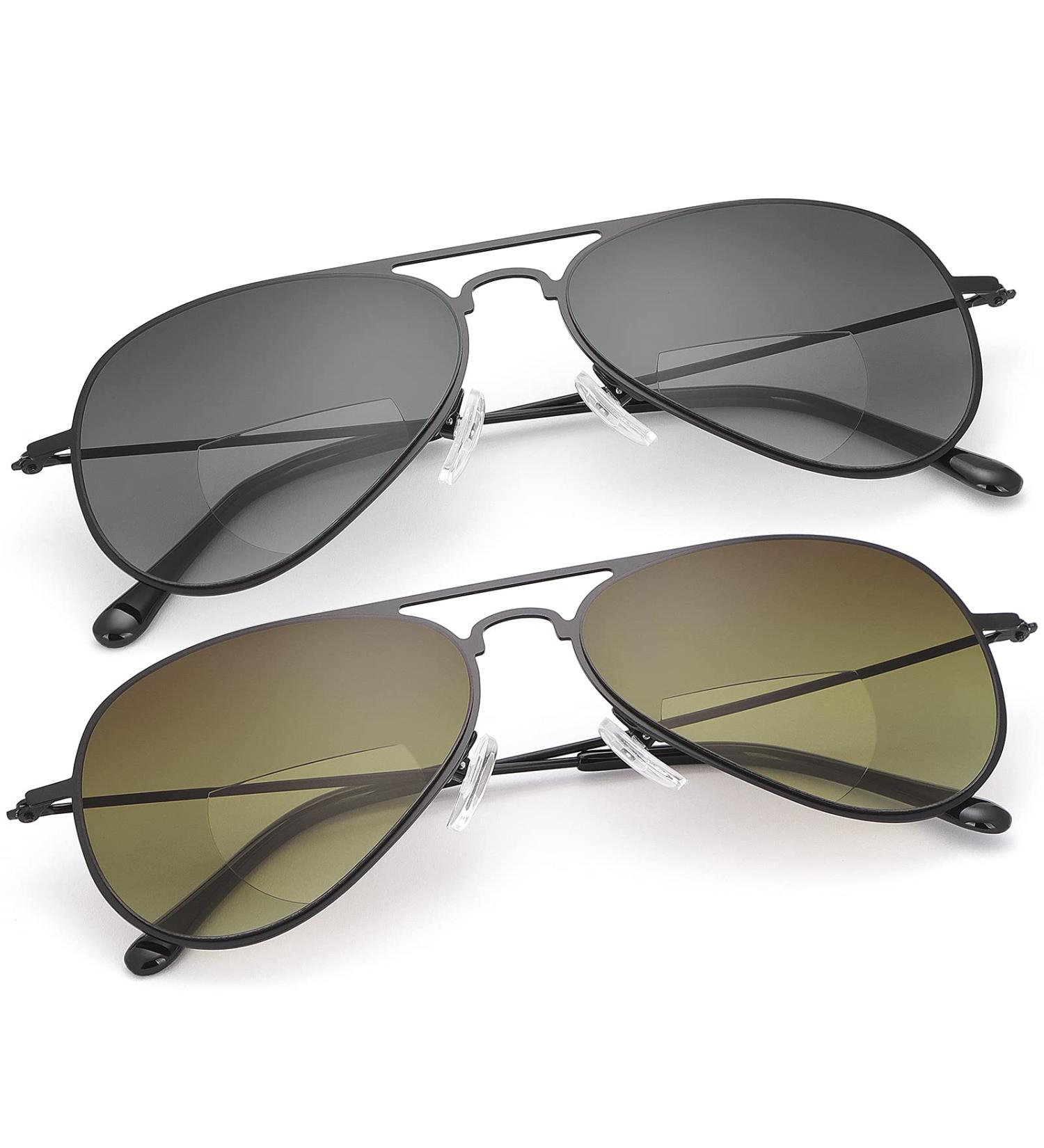 Yimi 2 Classic Bifocal Reading Glasses UV400 - Comfortable Metal Sunglasses for Men & Women - Black & Brown 2.0x - Buy Online on SooperMarket.com