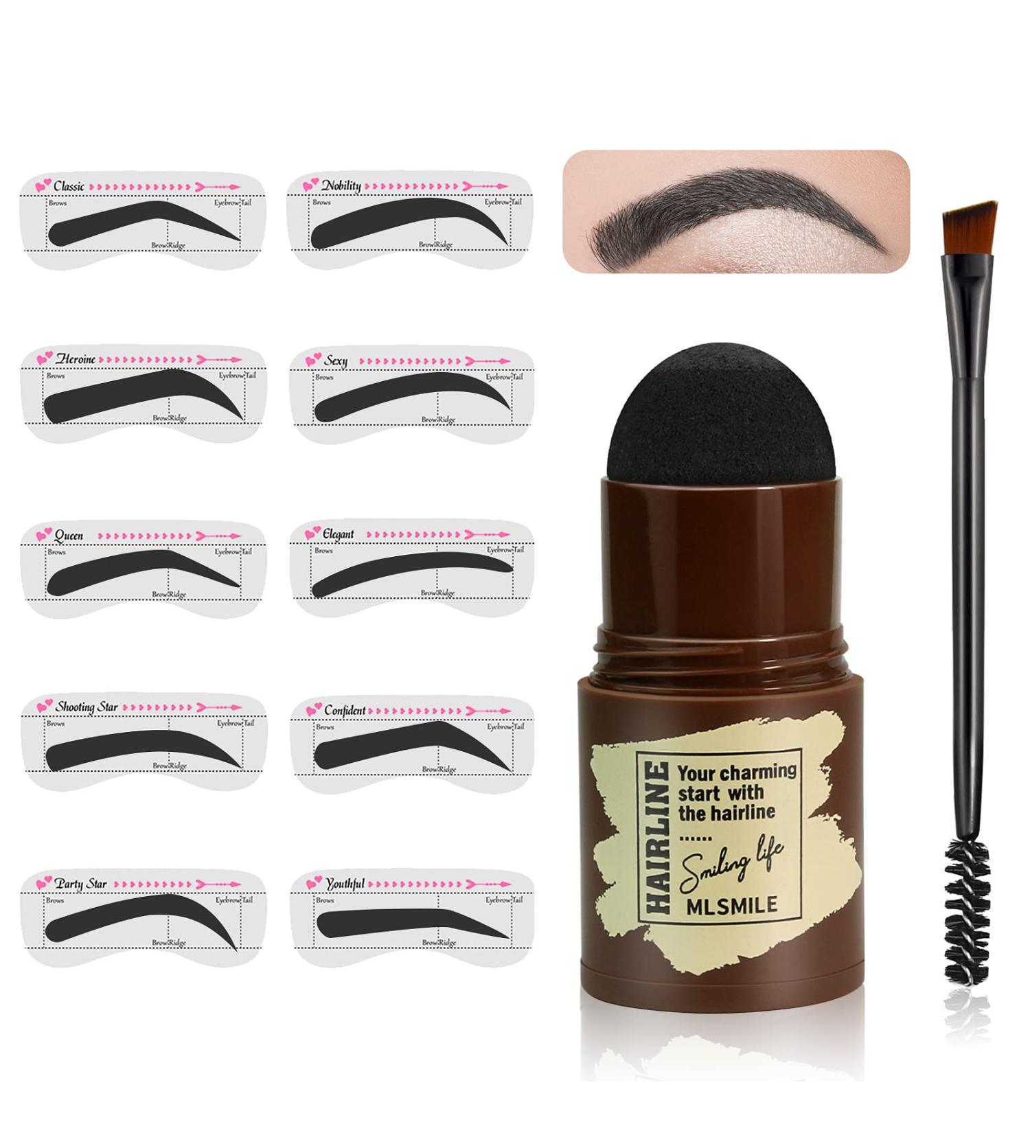Eyebrow Stamp Stencil Kit with 10 Style Stencils - Waterproof Long Lasting Brow Makeup Definer in Black - Buy Online on SooperMarket.com