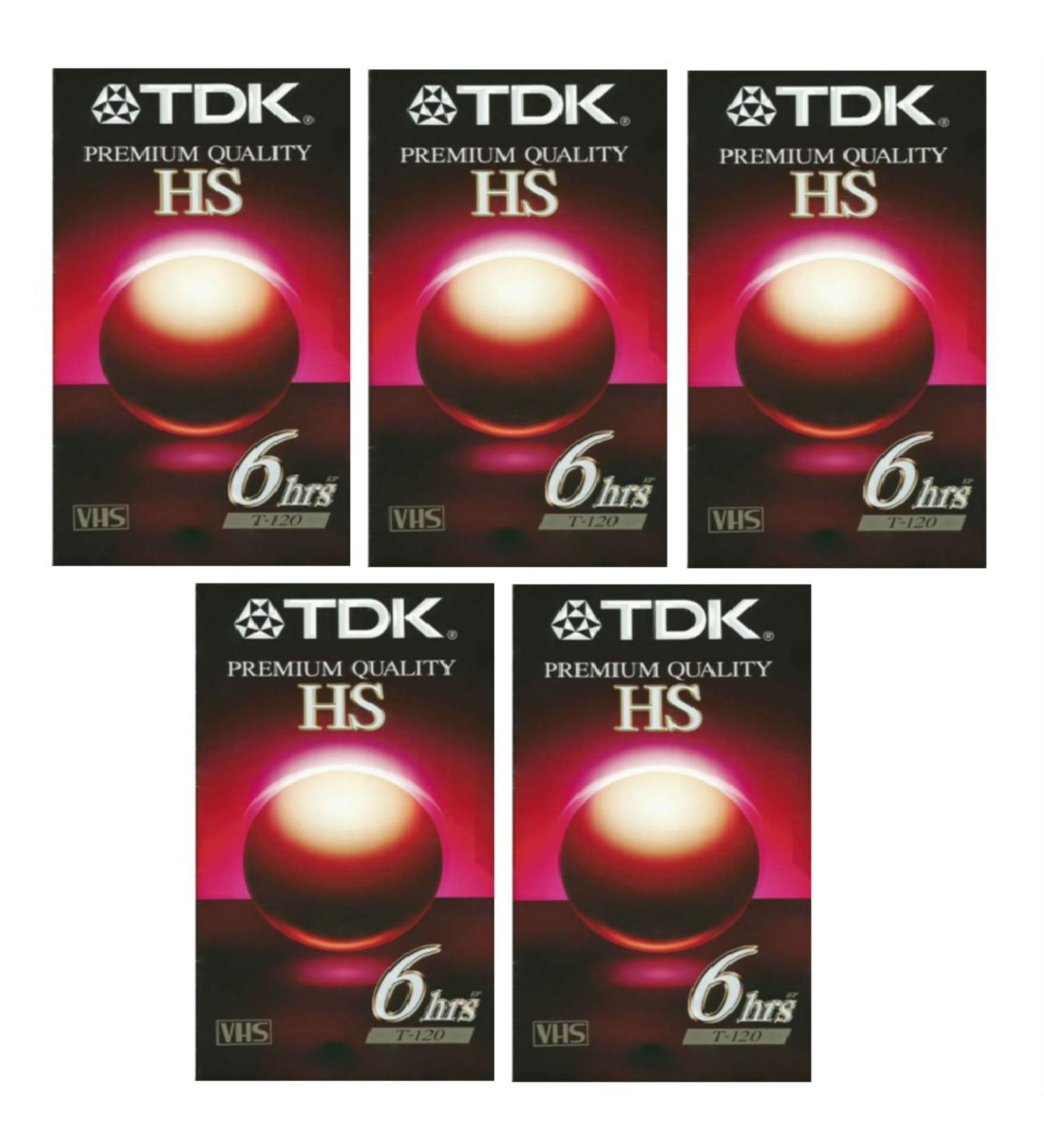 TDK Premium Quality HS 6Hrs T-120 VHS 5pk