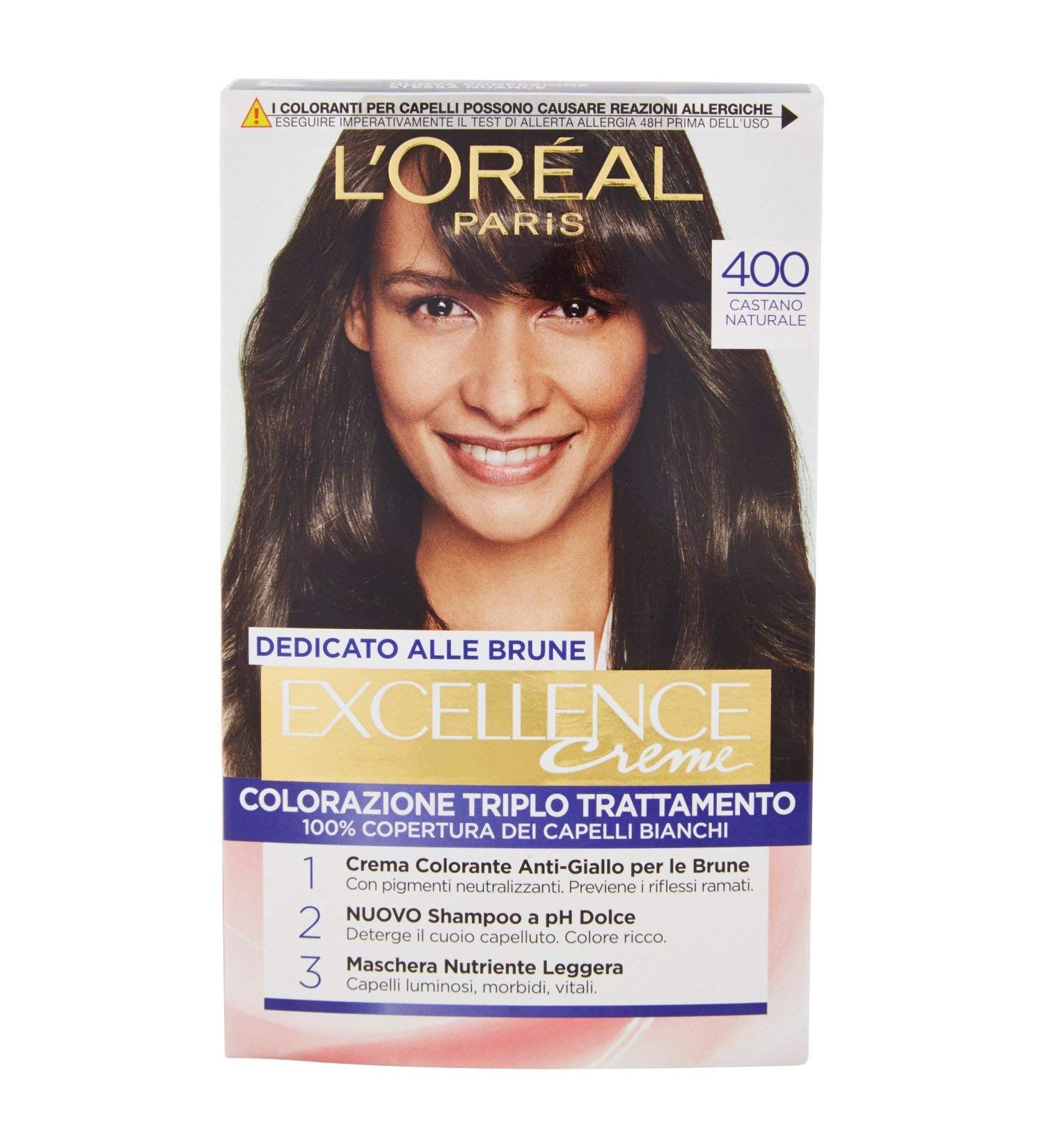 L'OR AL Paris Excellence Cr me 400 Natural Brown Permanent Coloring for Brunettes 100% White Hair Coverage Anti-yellowing Action Natural Result Protects and Strengthens Hair - Buy Online on SooperMarket.com