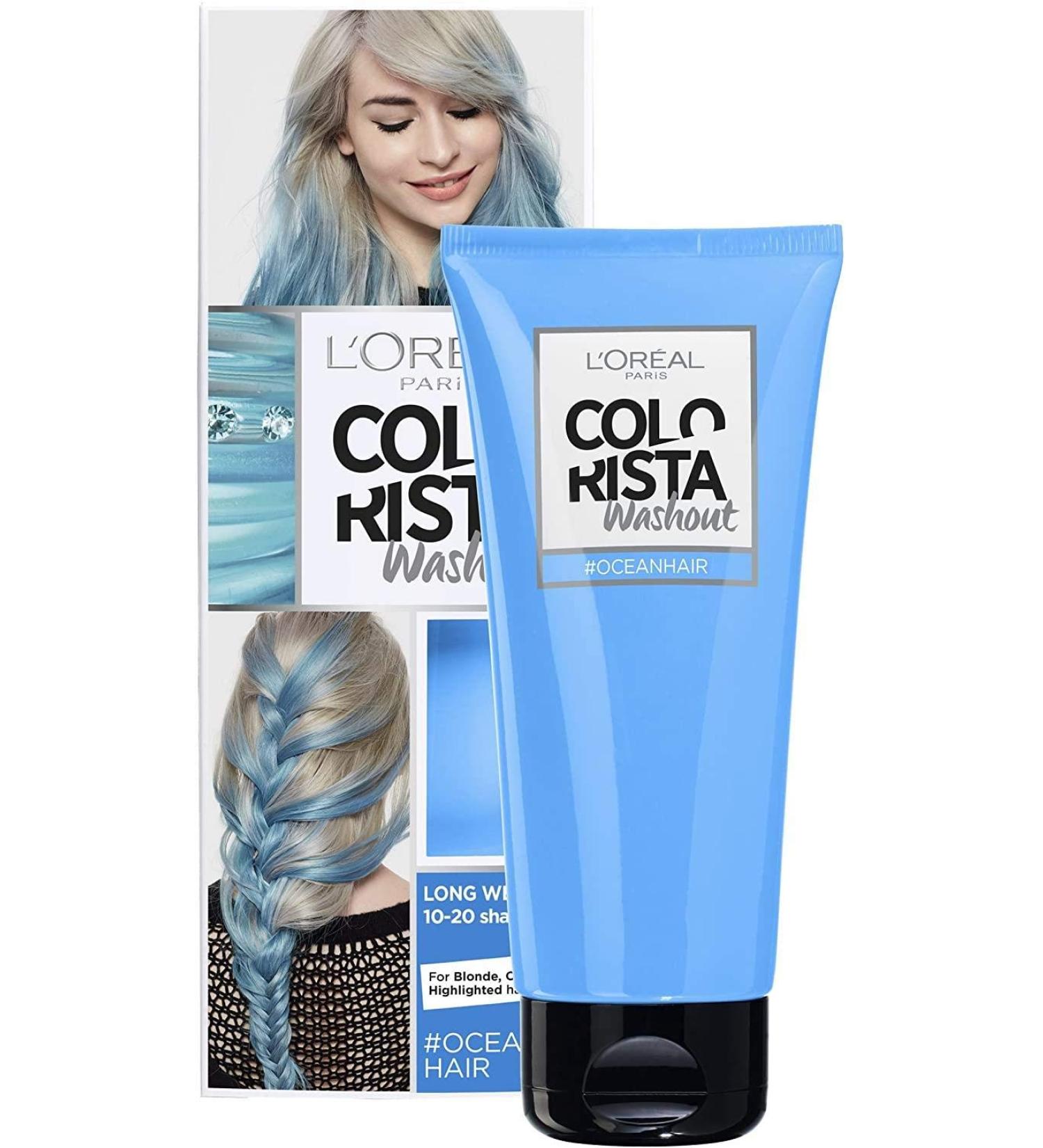 L'Oreal Paris Colorista Washout Ocean Blue Neon Semi-Permanent Hair Dye 80ml Ocean Blue Neon 80 ml (Pack of 1)
