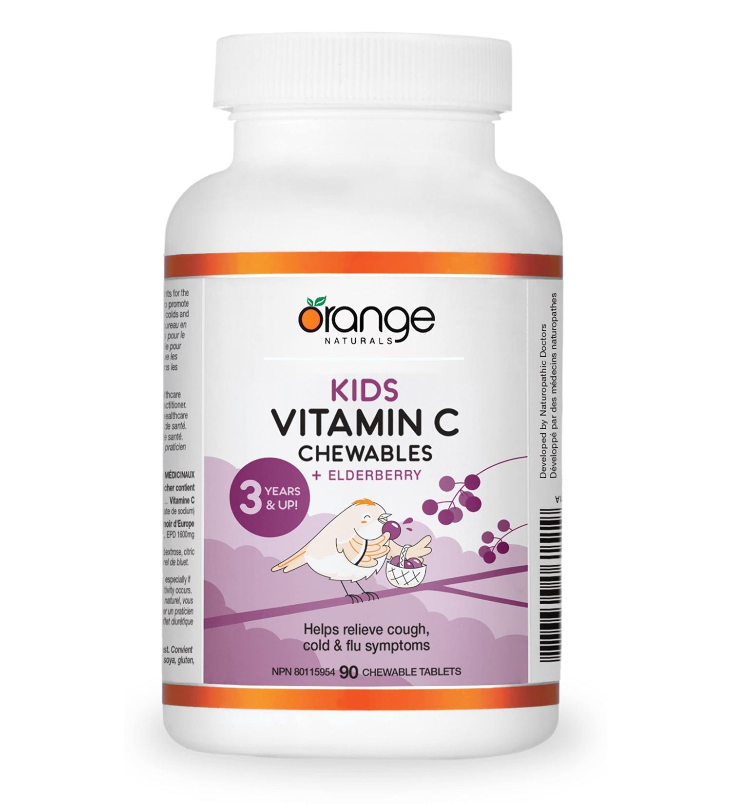 Orange Naturals - Kids Vitamin C + Elderberry 90 Chewable Tablets - Helps to Maintain and Support Immune Function - Buy Online on SooperMarket.com