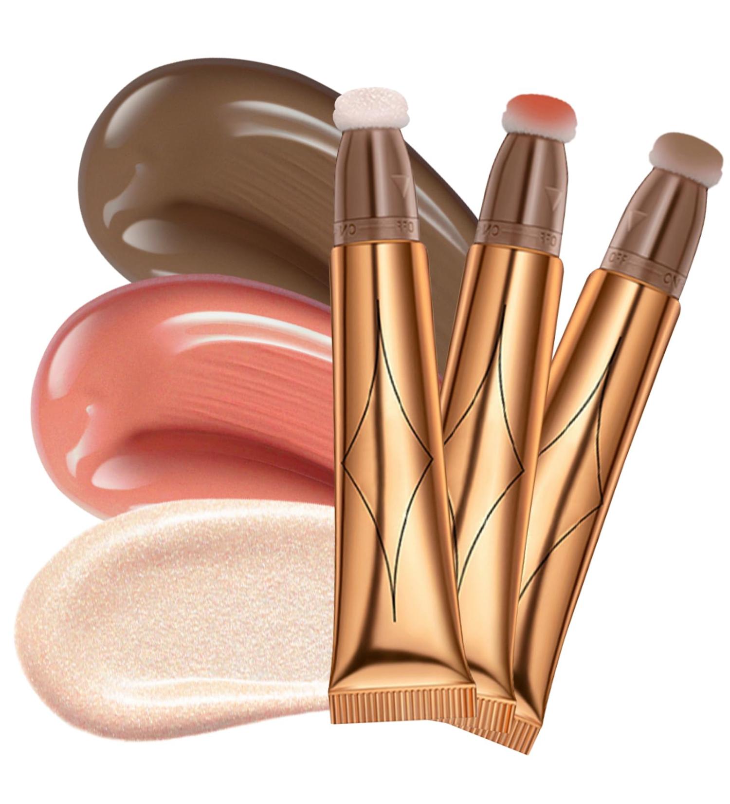 Ofanyia 3pcs Blush Contour Magic Wand | Liquid Glitter Highlighter Stick & Cushion Applicator | Cruelty-Free Shimmer for Face & Cheekbone Glow - Buy Online on SooperMarket.com