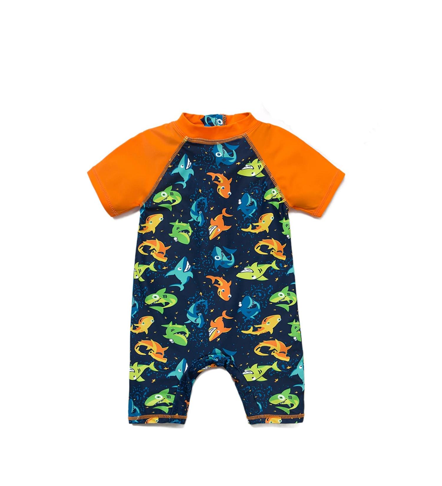 Bonverano Baby Boys Swimsuit - Short-Sleeve Zipper One Piece, UPF 50+ Sun Protection, Colorful Shark Design | 12-18 Months - Buy Online on SooperMarket.com