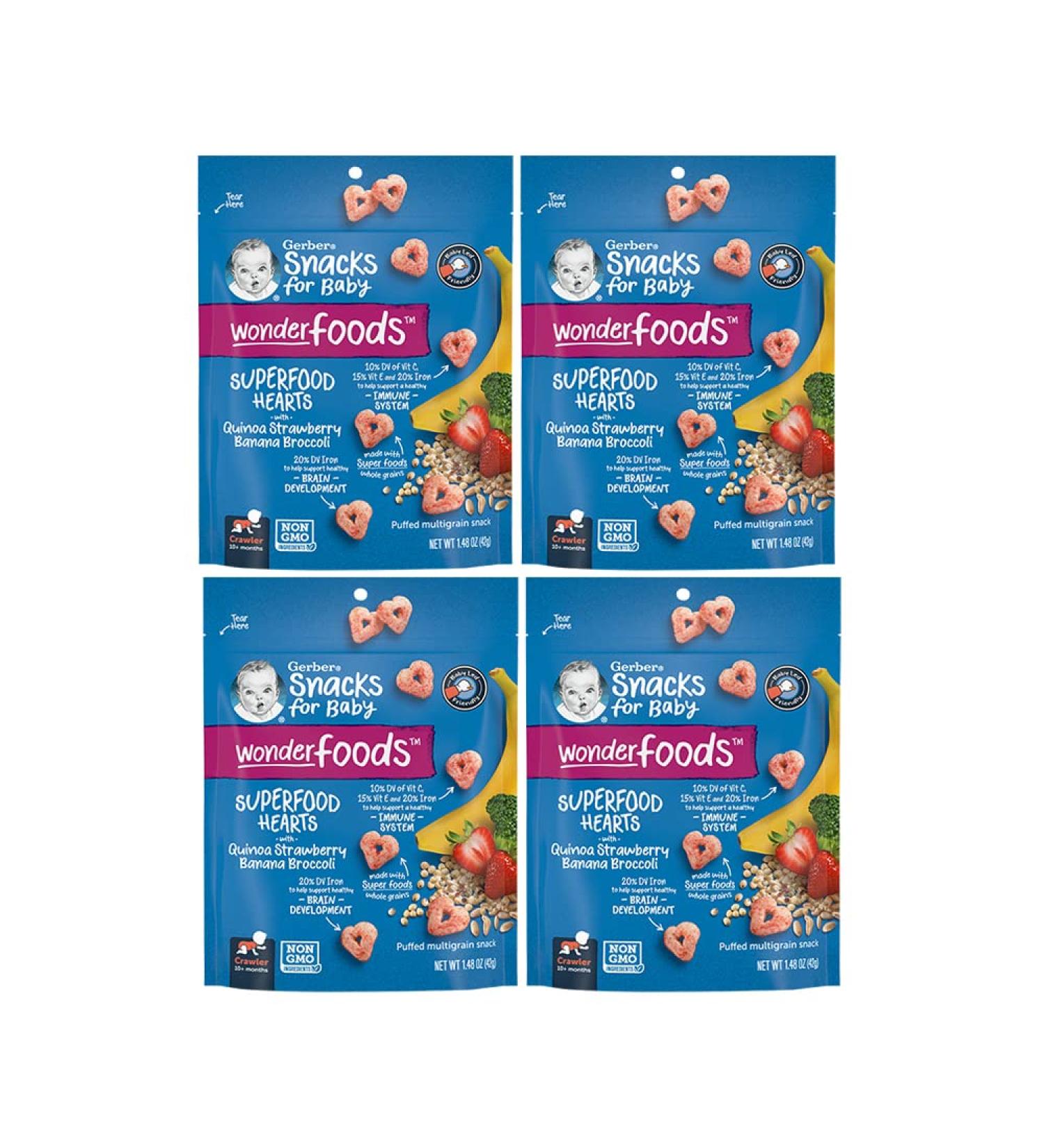 Gerber Baby Food Crawler Superfood Hearts Quinoa Strawberry Banana & Broccoli 1.48oz (Pack of 4) - Buy Online on SooperMarket.com