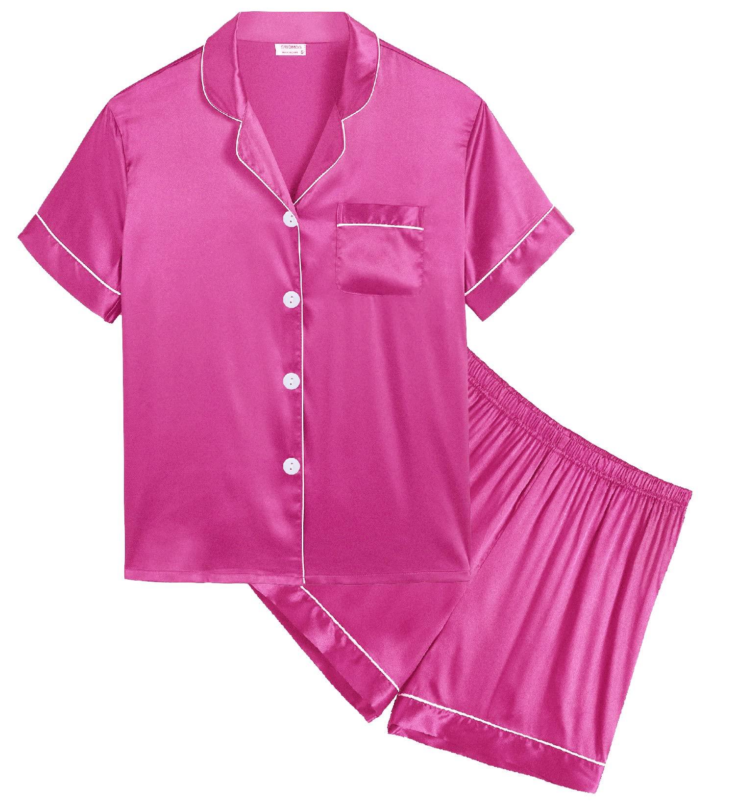 SWOMOG Kids Silk Pyjamas Set - Short Sleeve Satin PJs for Boys and Girls | Button-Down Silky Nightwear for Children and Teens (Ages 4-16) - Rose - Buy Online on SooperMarket.com