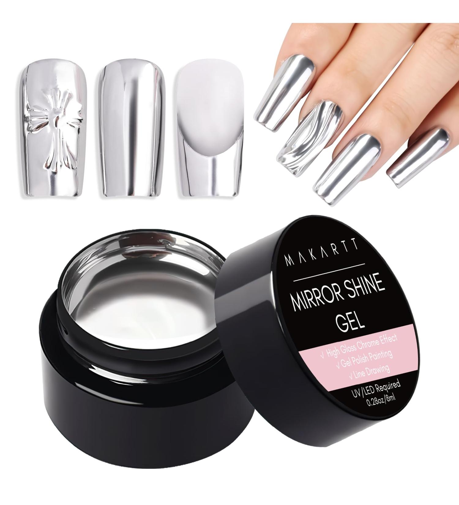 Makartt Painting Gel Nail Polish UV: Silver Chrome Mirror Metallic Effect for Nail Art - Buy Online on SooperMarket.com