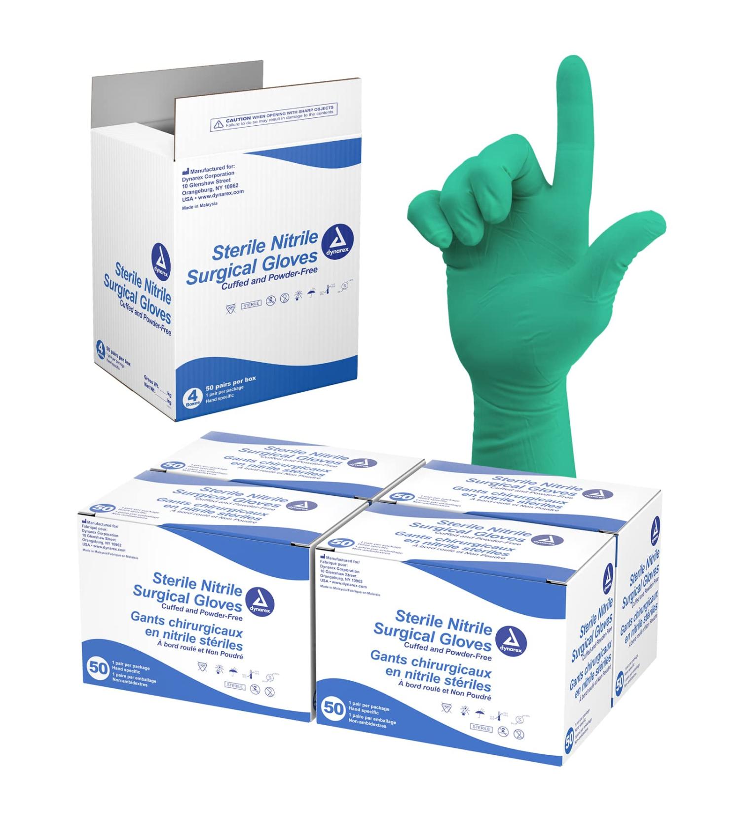 Dynarex Sterile Nitrile Surgical Gloves 6 Mil Size 8 - Case of 200 Pairs | Powder-Free, Puncture-Resistant - Buy Online on SooperMarket.com